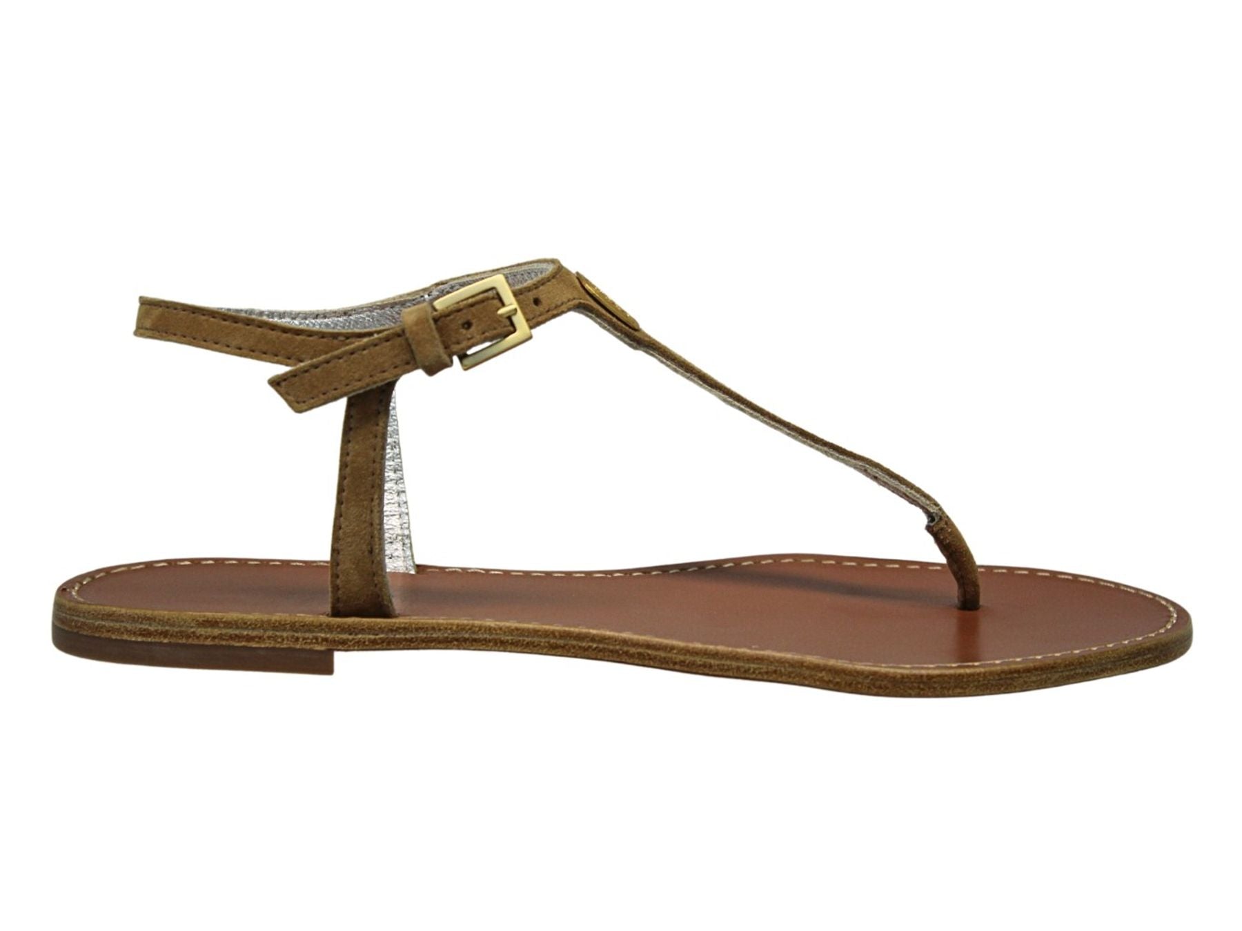 Sandales plates cuir tabac