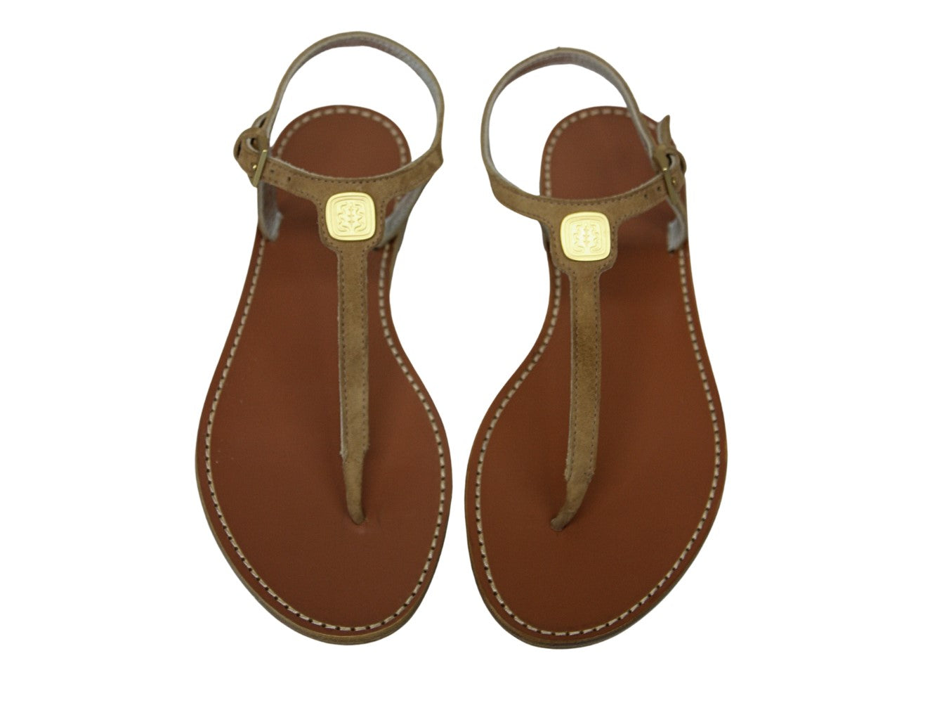 Sandales plates cuir tabac