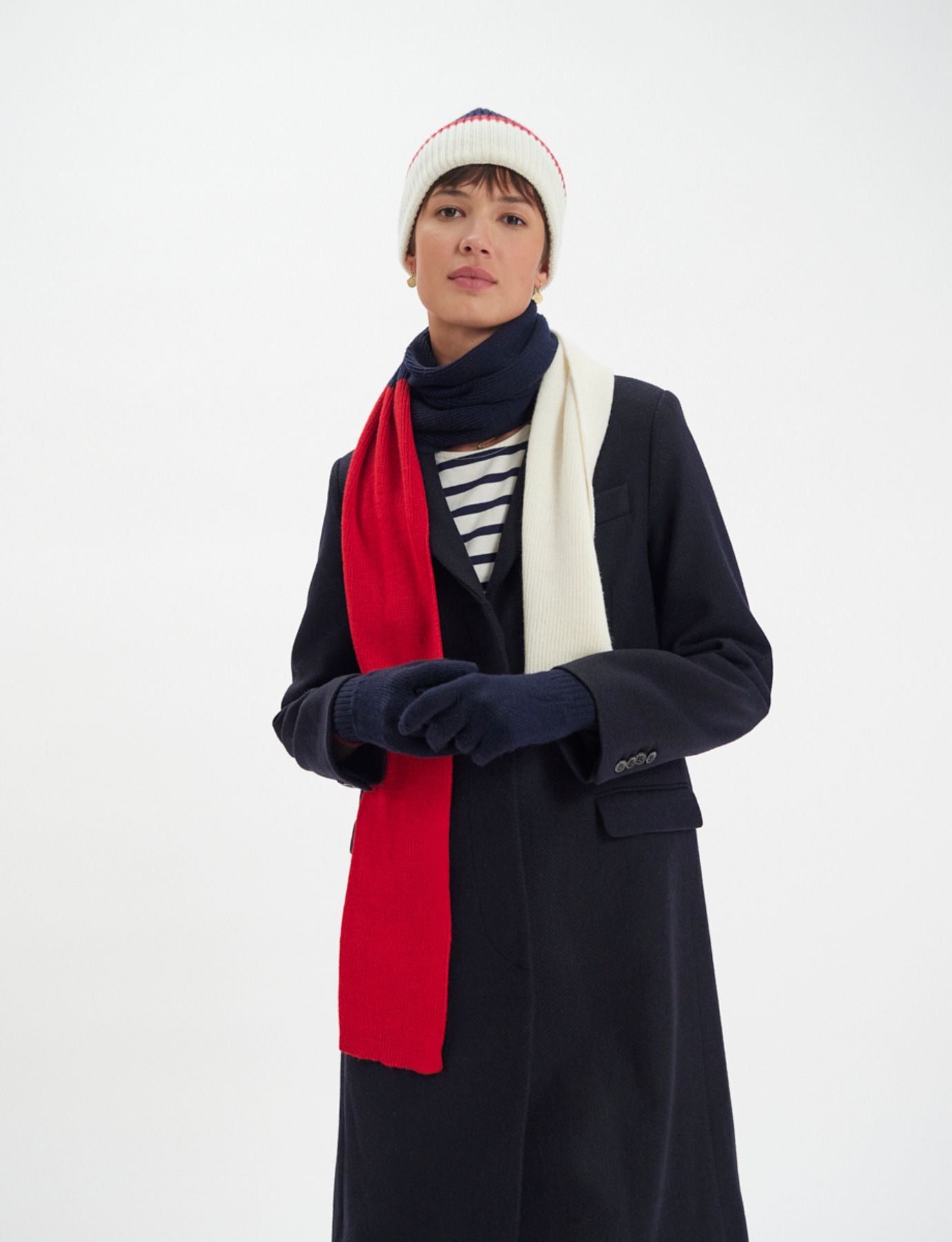 Bahia gloves in navy knit, red mesh