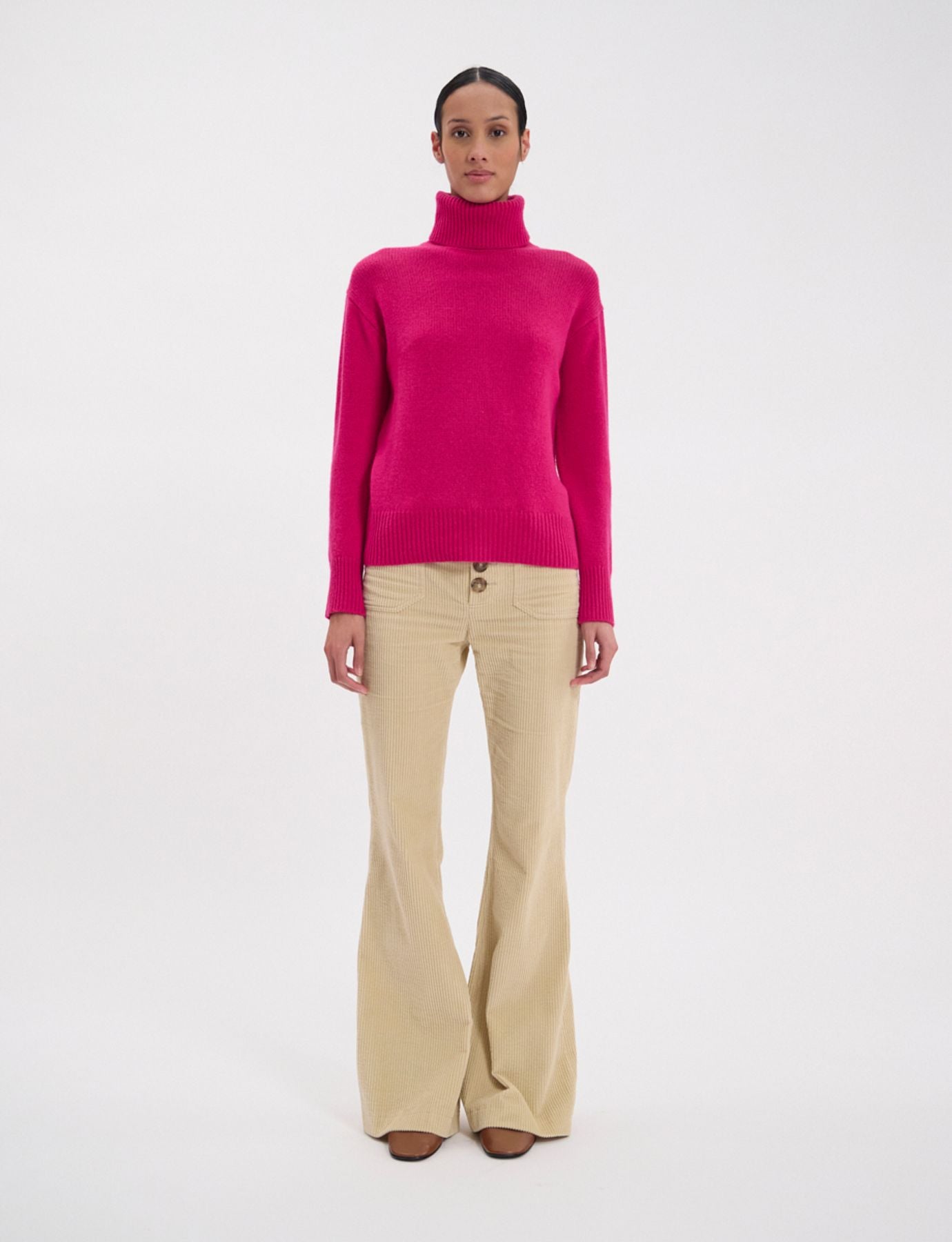 Jersey de cuello alto Aiden de lana y cachemira fucsia