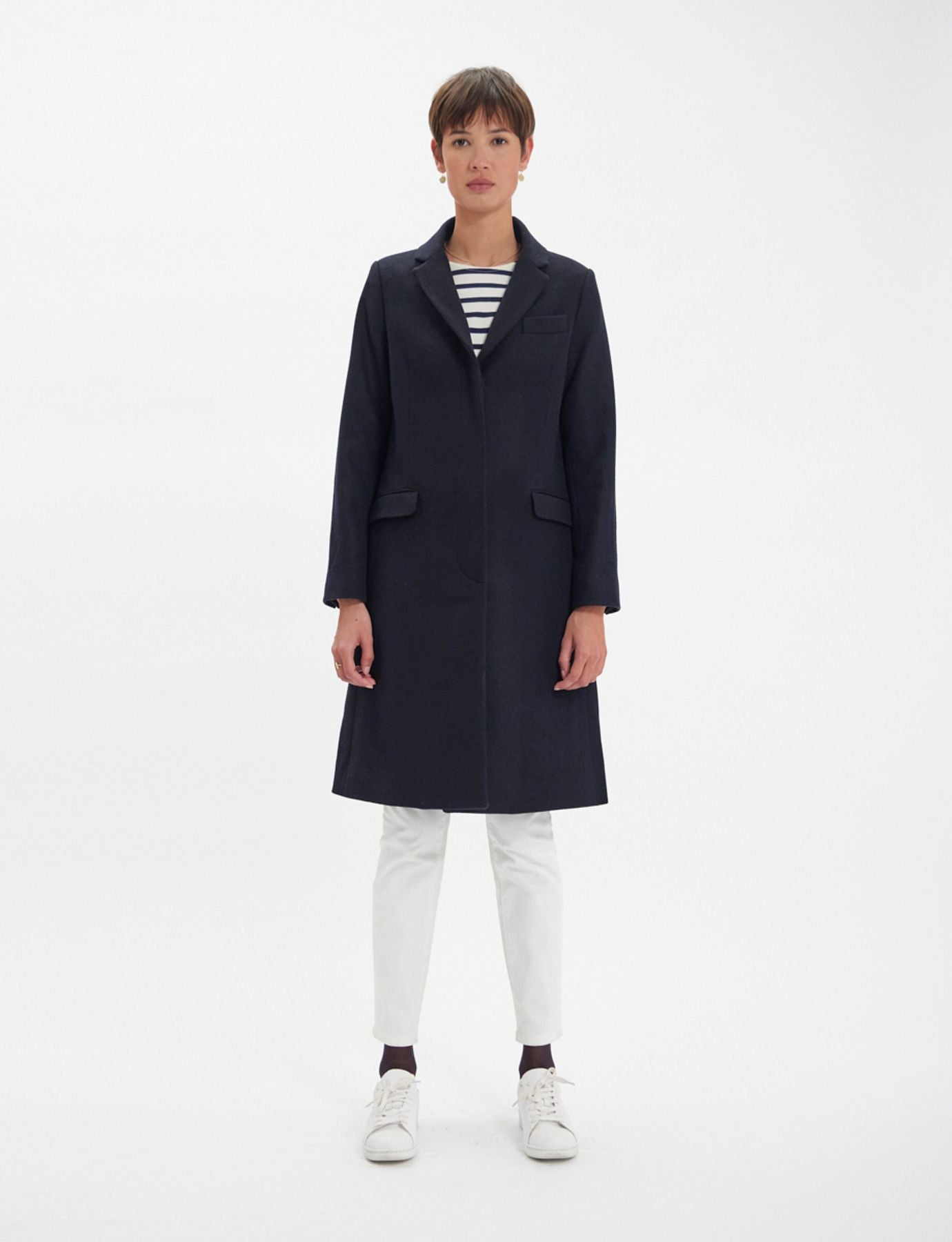 Manteau Franck en lainage à chevrons marine et noir