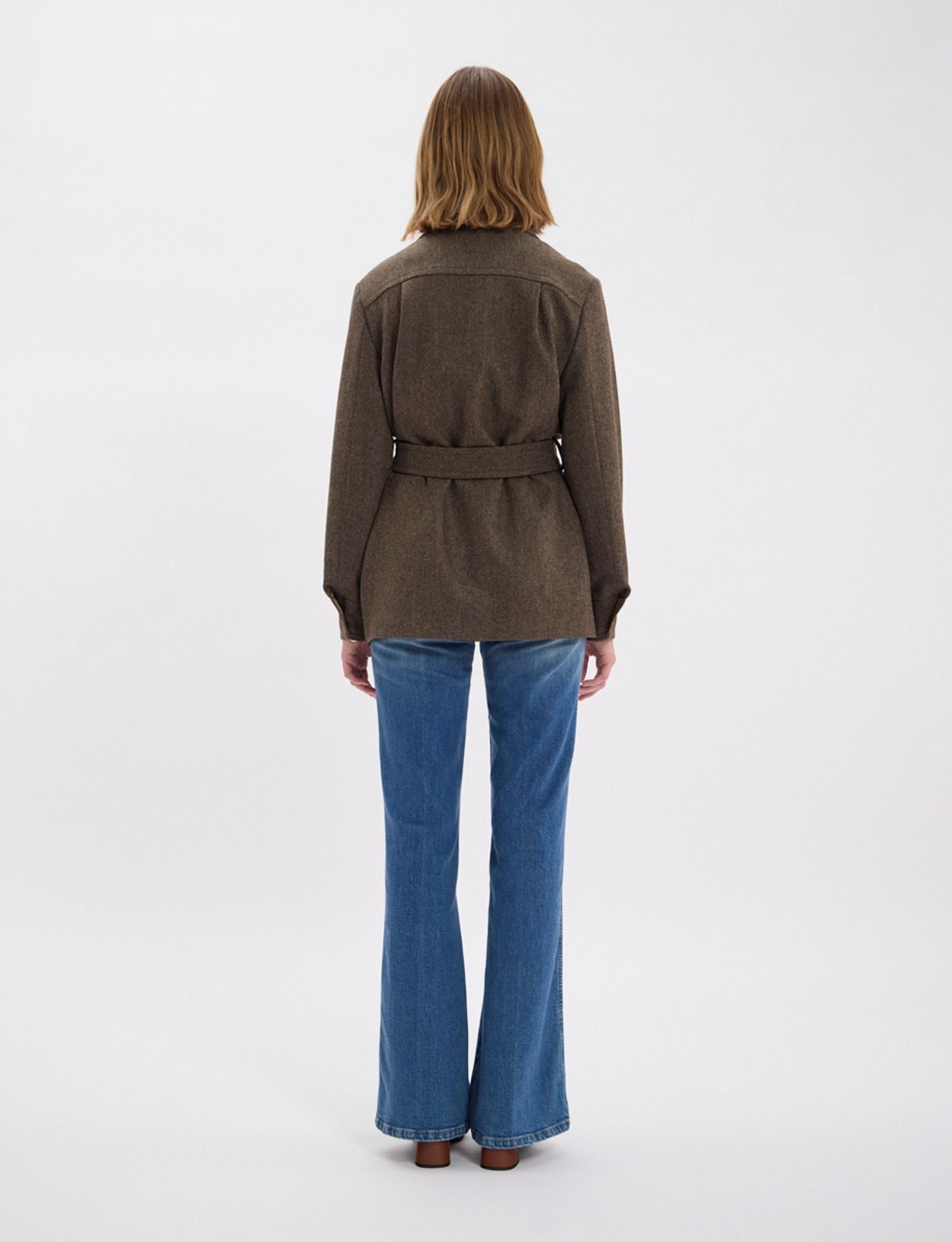 Manteau court Romaric en lainage marron à chevrons