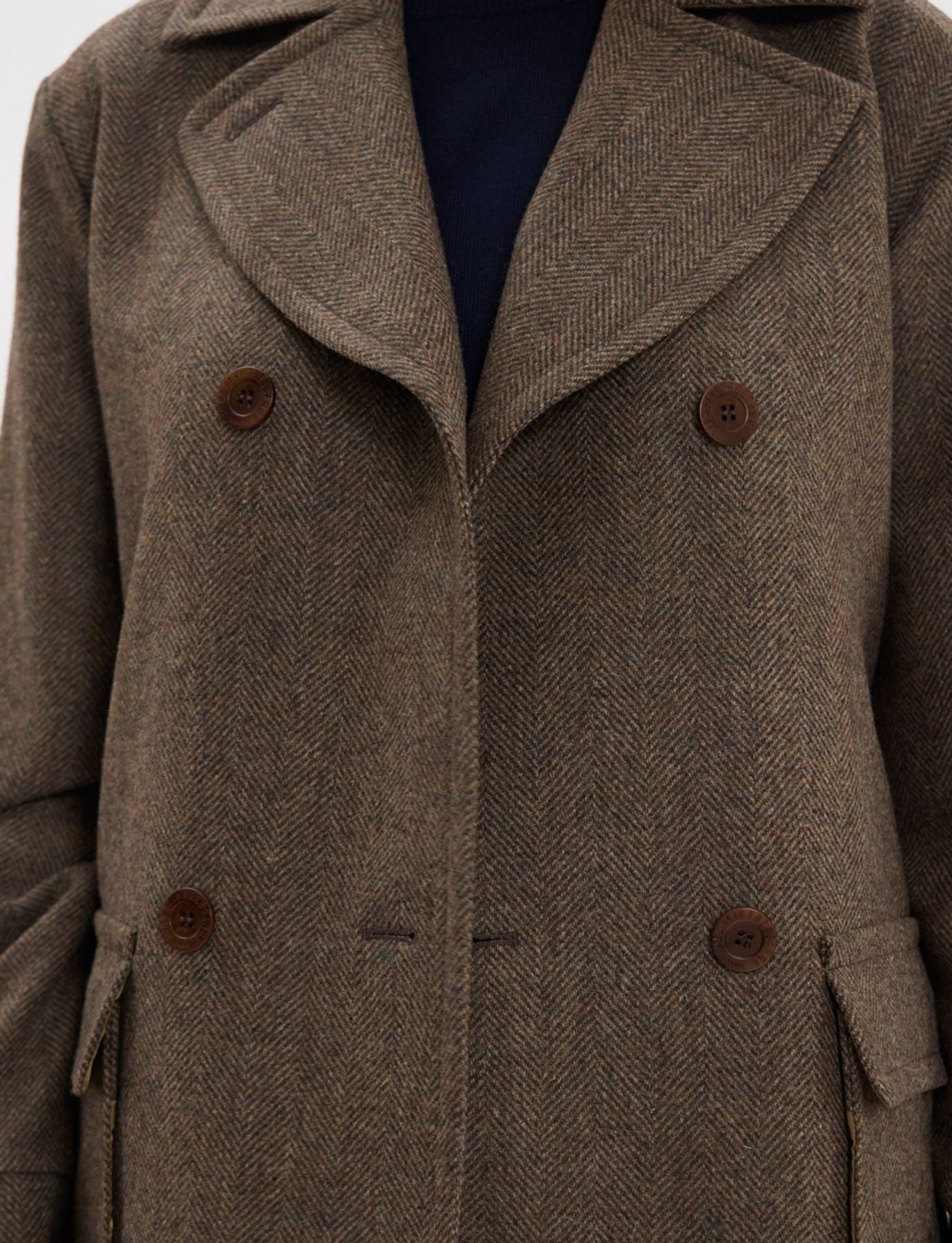 Manteau court Romaric en lainage marron à chevrons