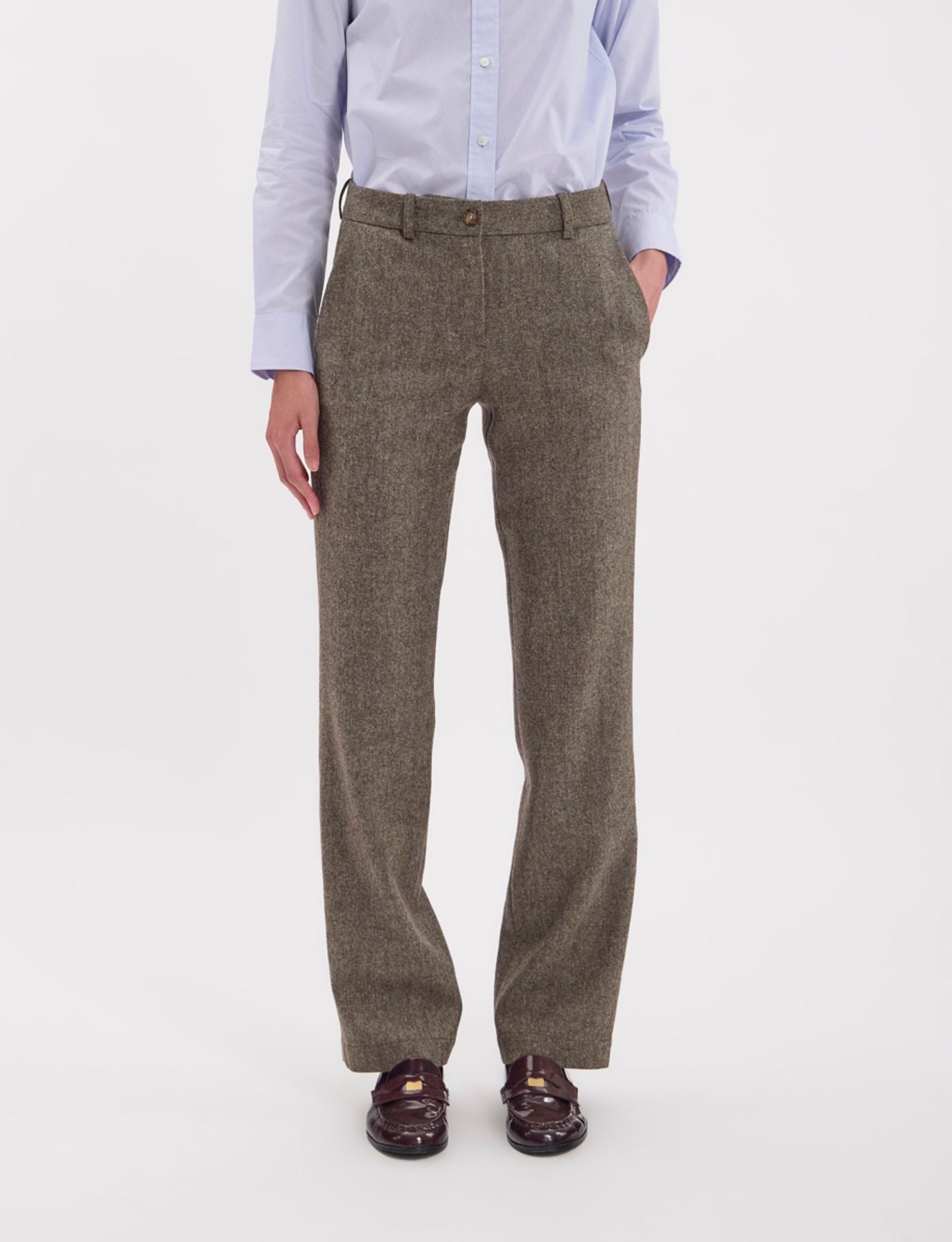 Pantalon Francisco en lainage vert chiné