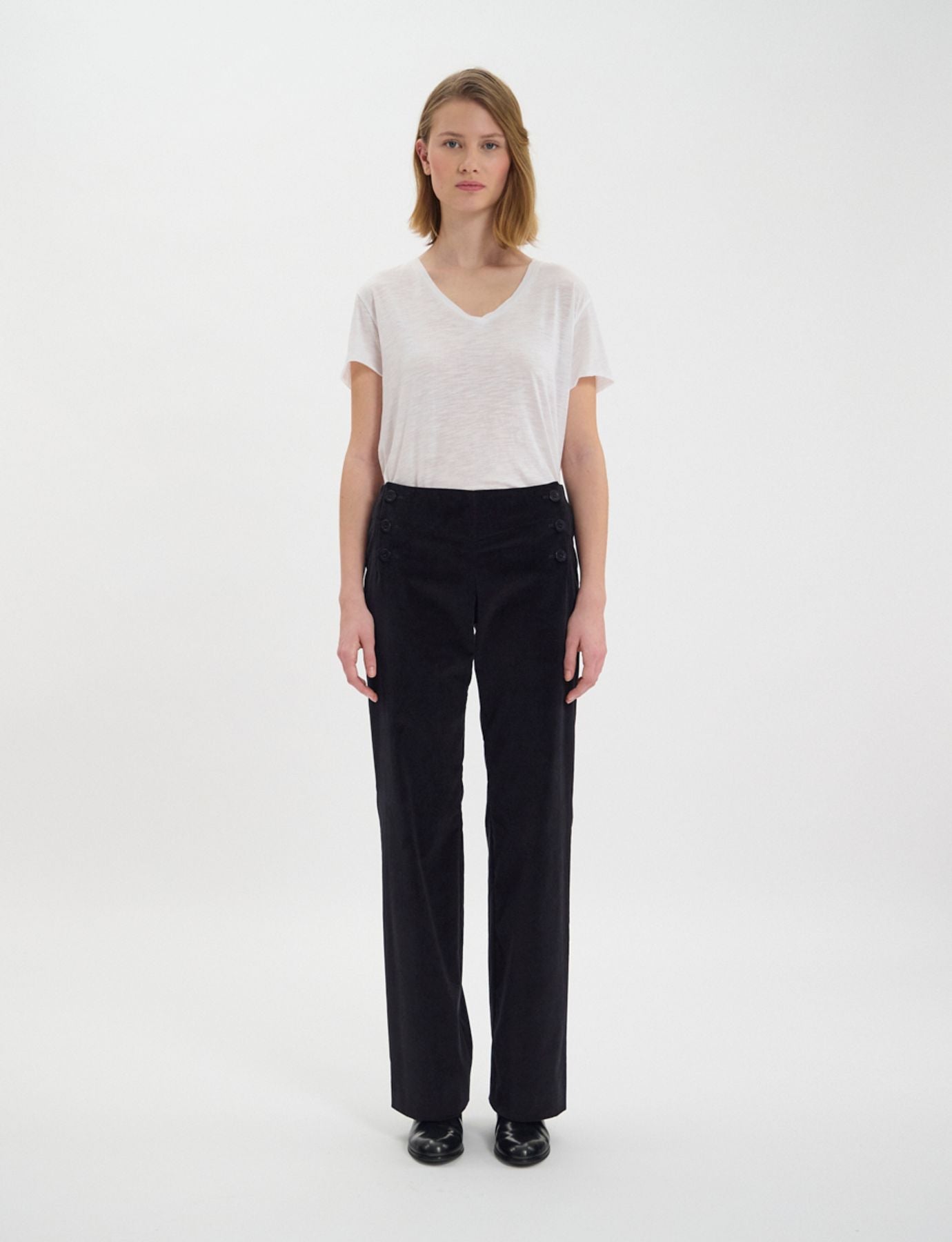 Pantalon Gabriel en velours lisse noir