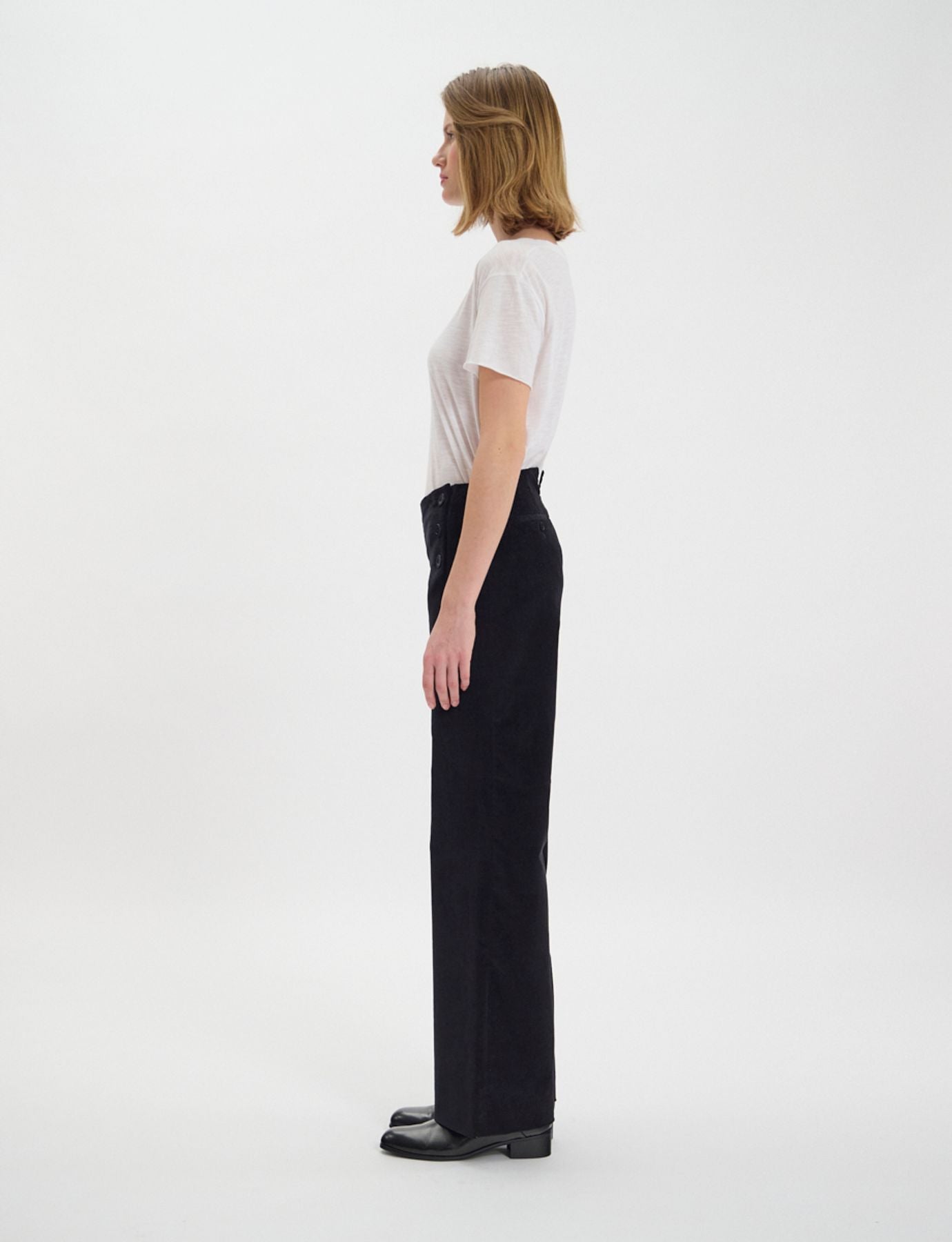 Pantalon Gabriel en velours lisse noir