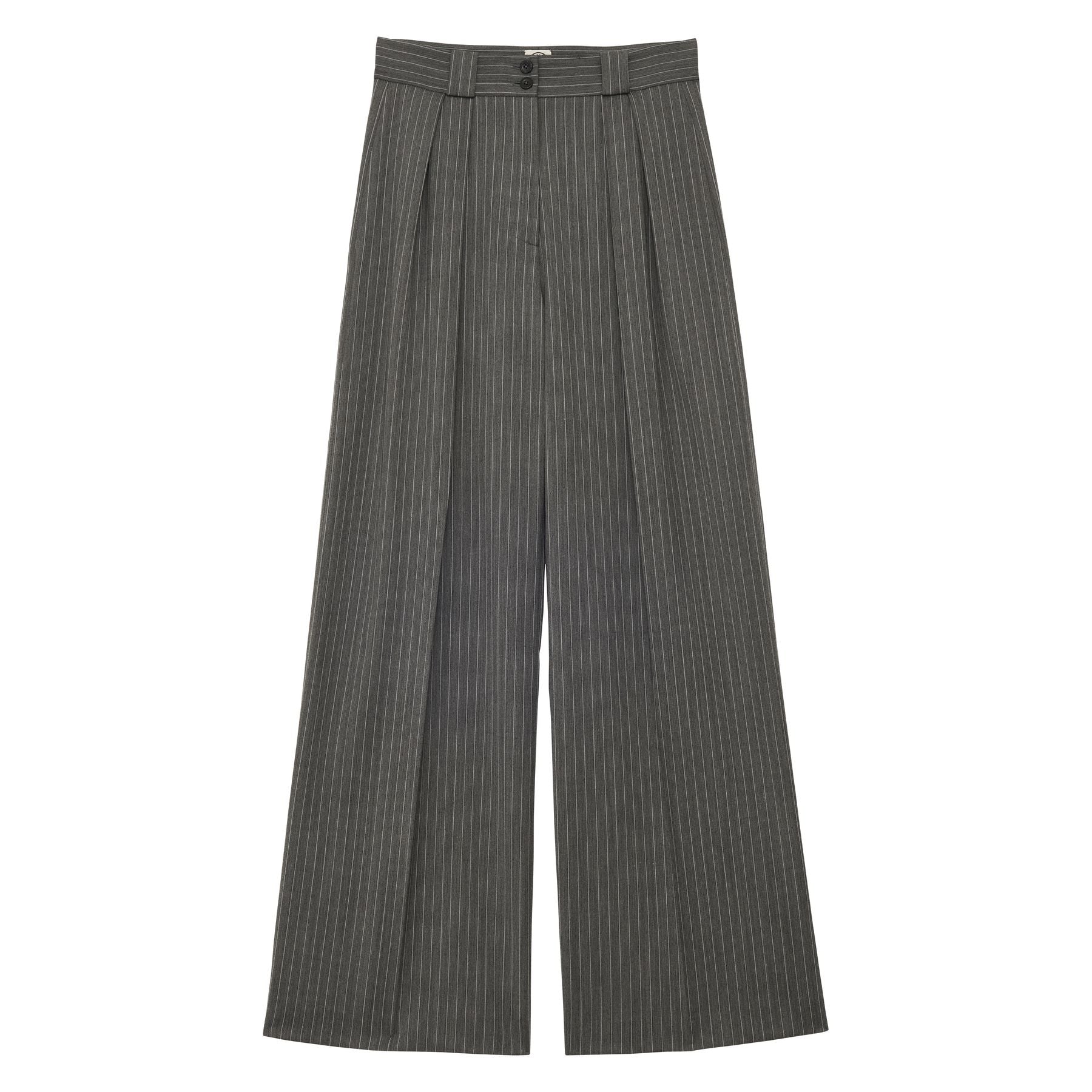 Pantalon Marlène gris à rayures blanches