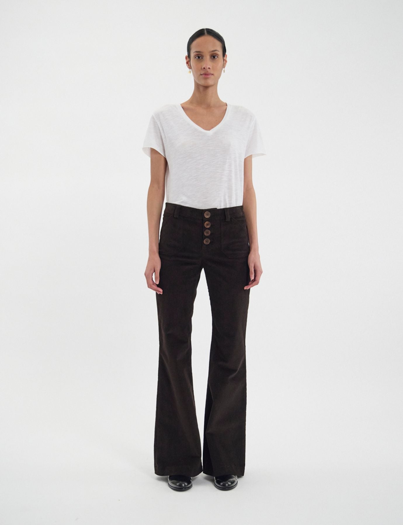 Pantalon Charlotte en velours milleraies marron