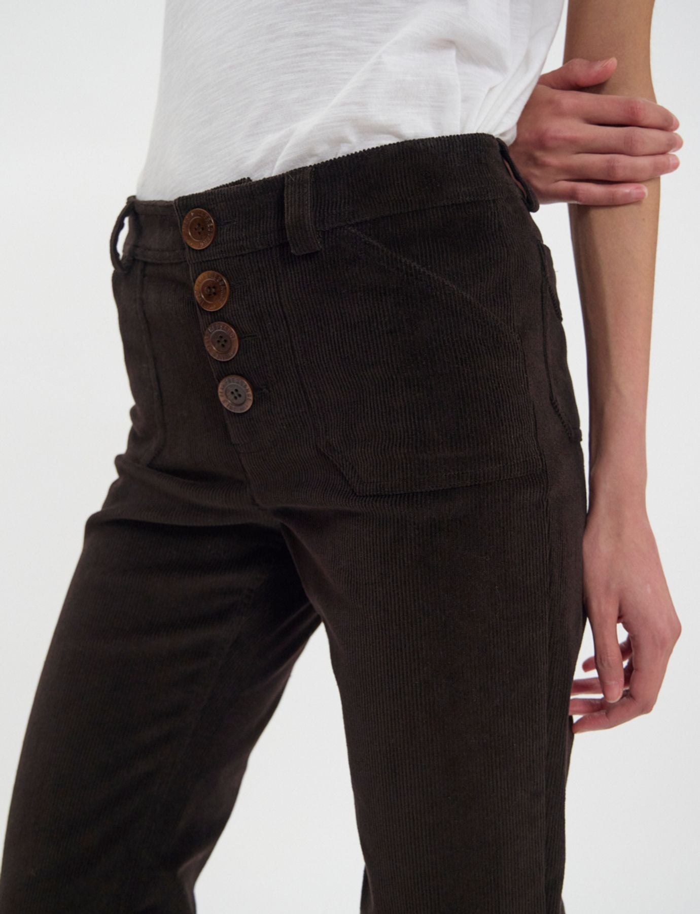 Pantalon Charlotte en velours milleraies marron