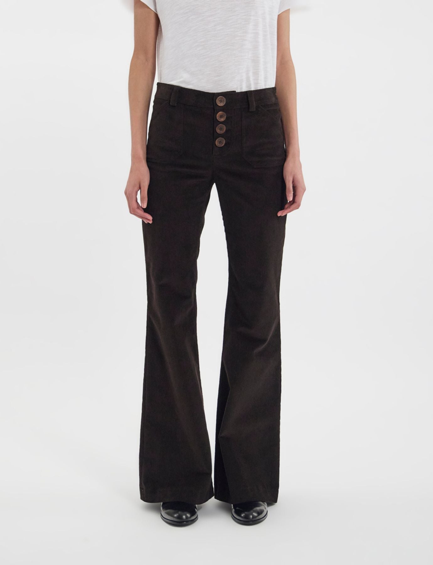 Pantalon Charlotte en velours milleraies marron