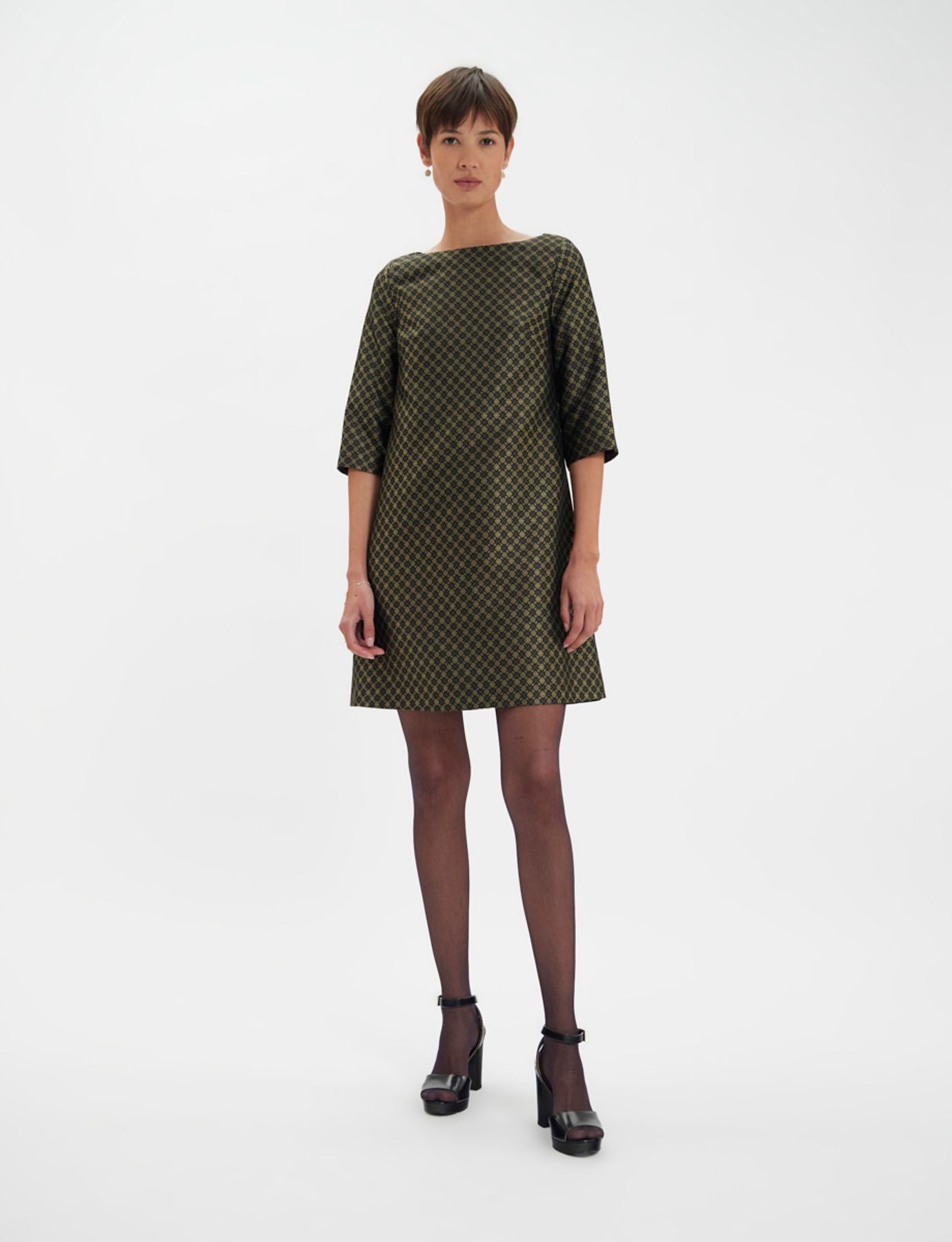 Vestido Megan en tejido jacquard negro y dorado