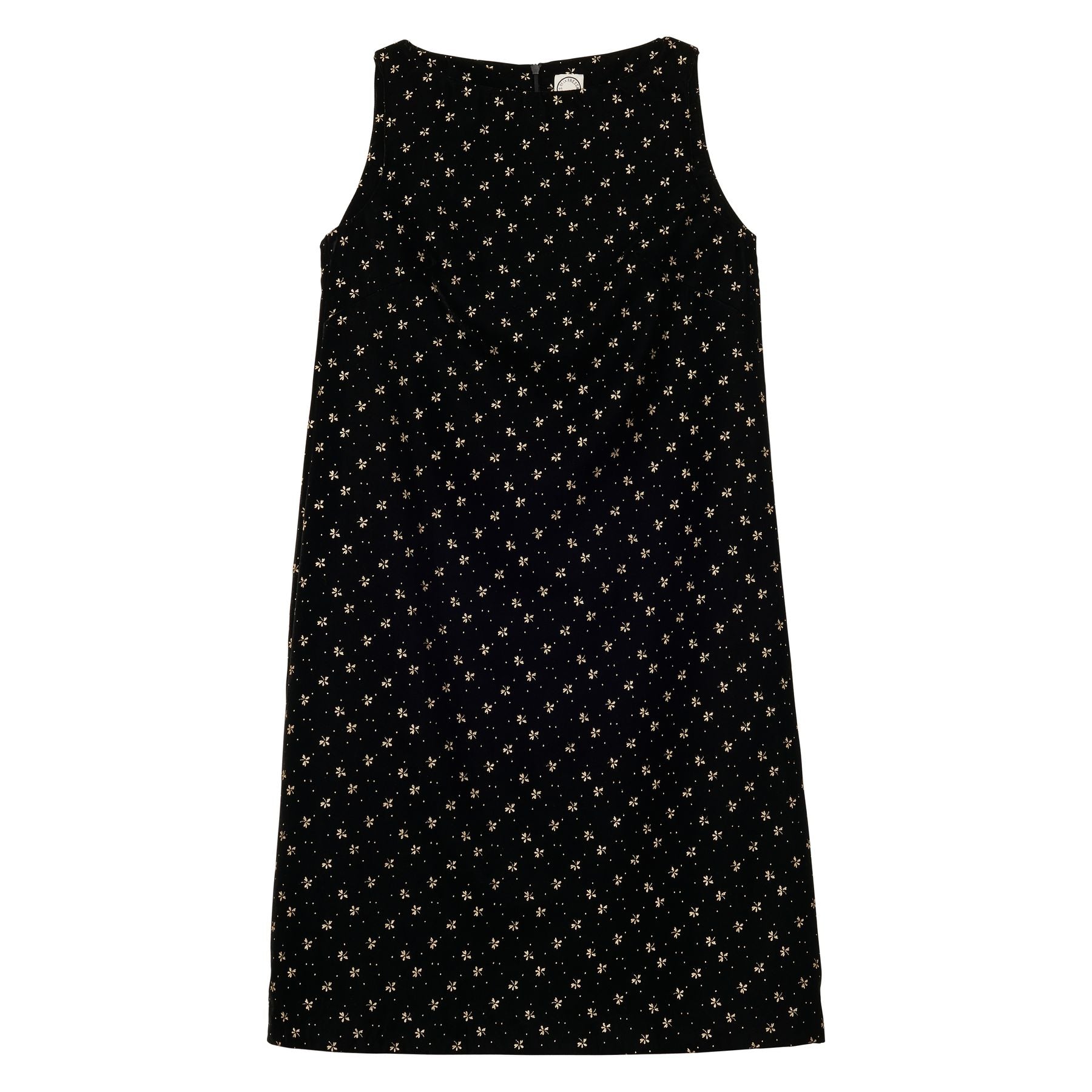 Madeleine dress in smooth black velvet with gold print