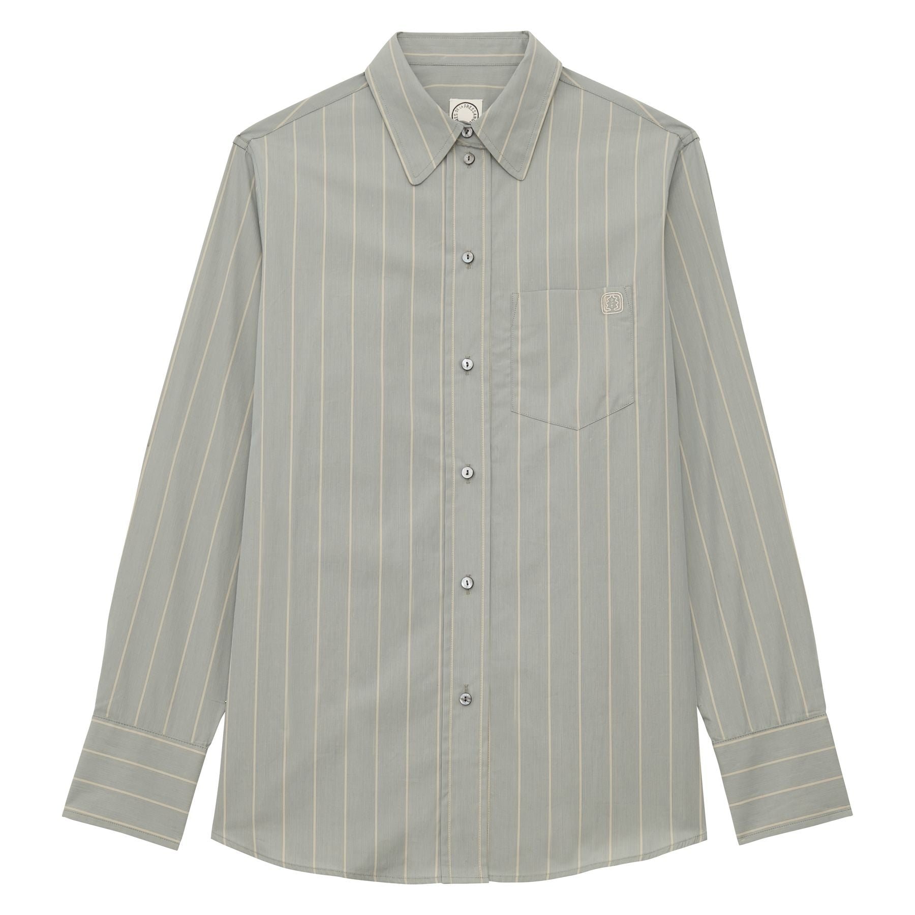 Chemise Maureen en coton vert amande rayé beige