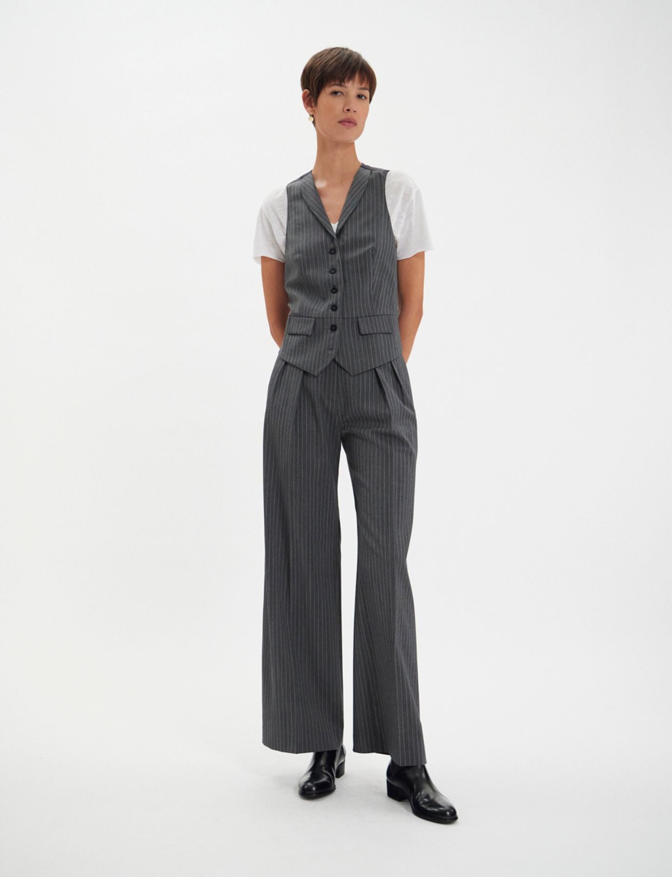 Gilet Robinson gris à rayures blanches