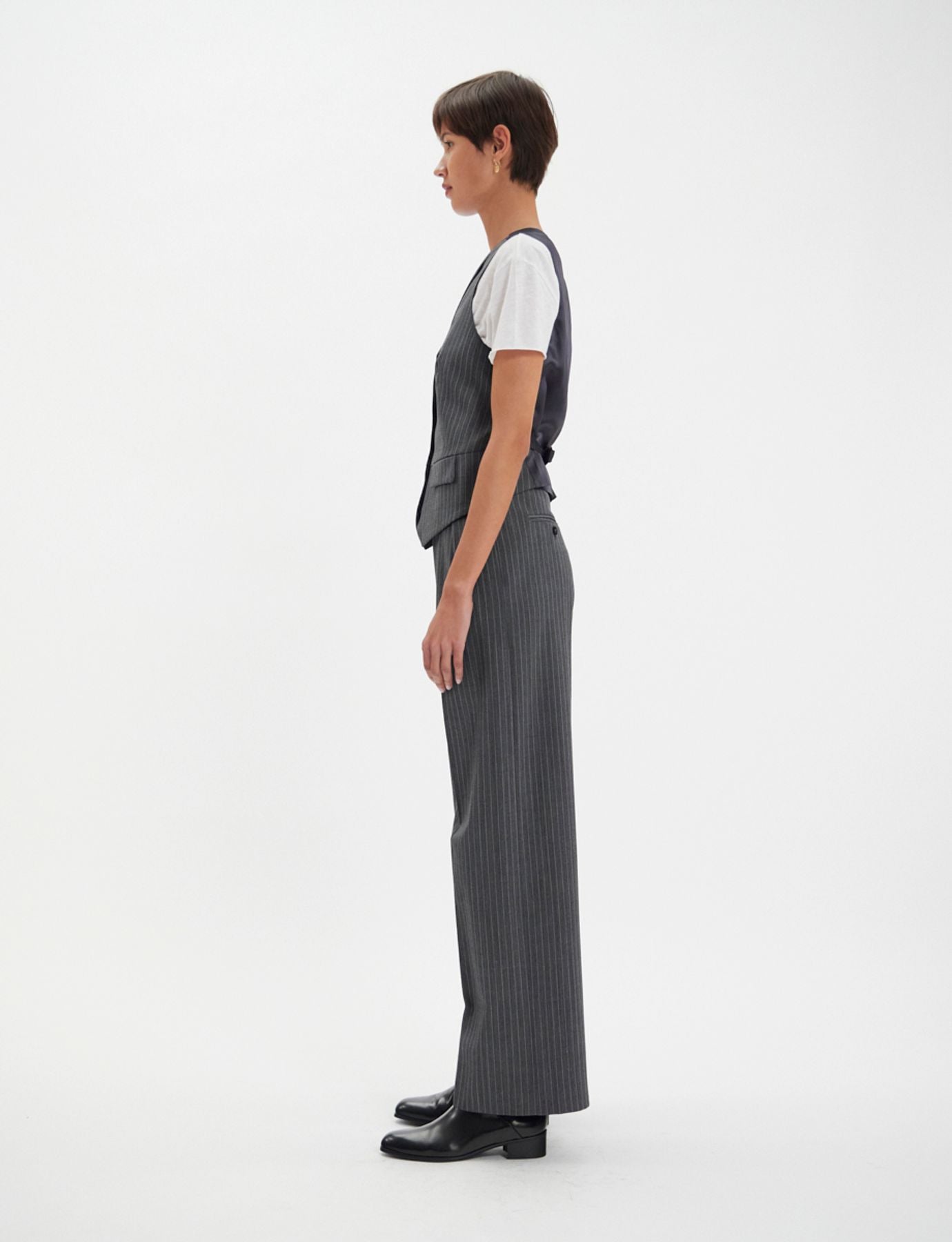 Gilet Robinson gris à rayures blanches