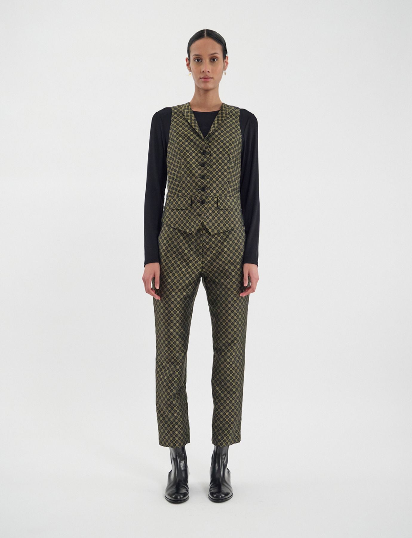 Chaleco Robinson en tejido jacquard negro y dorado