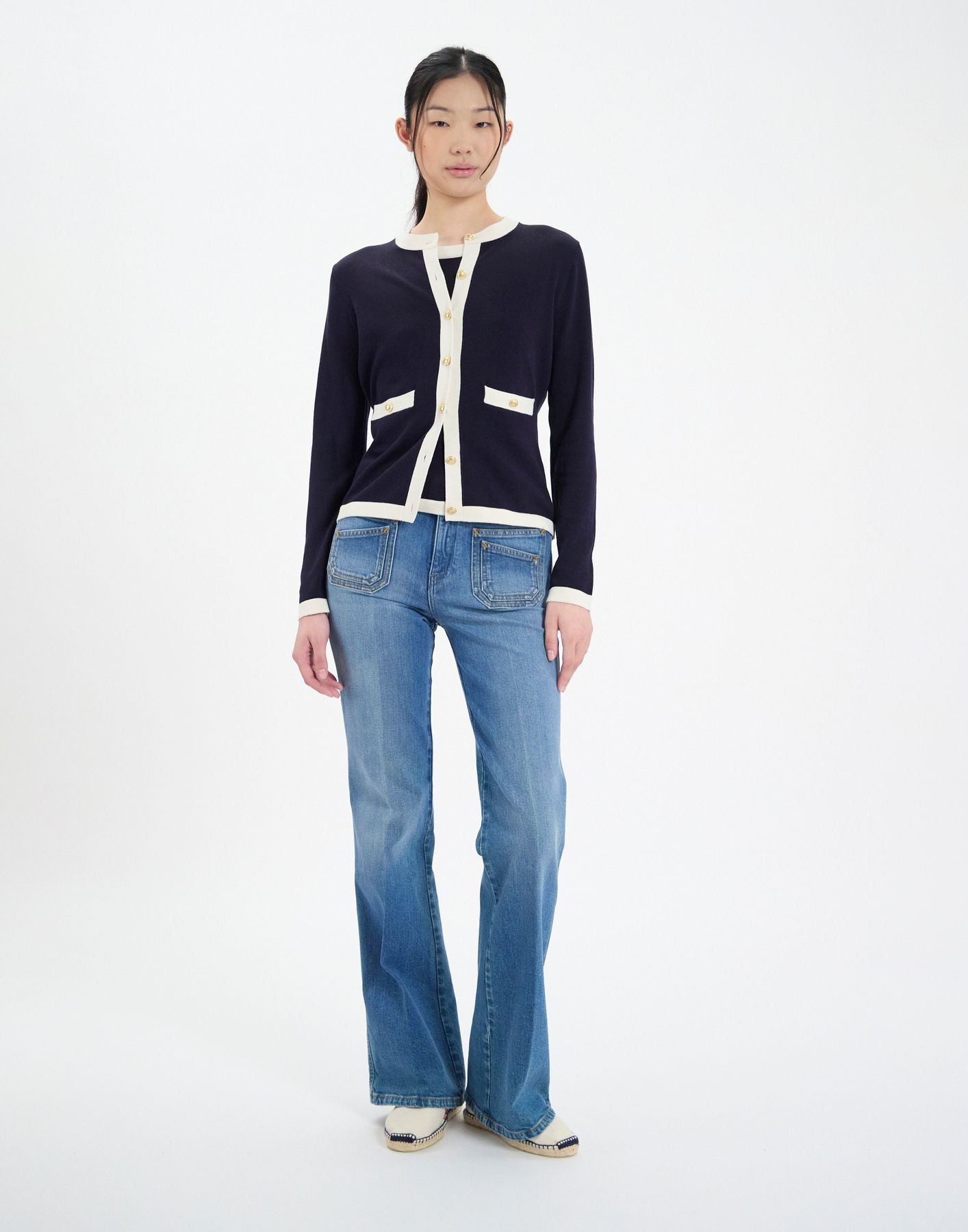 Cardigan Corentin in seta e cotone color navy