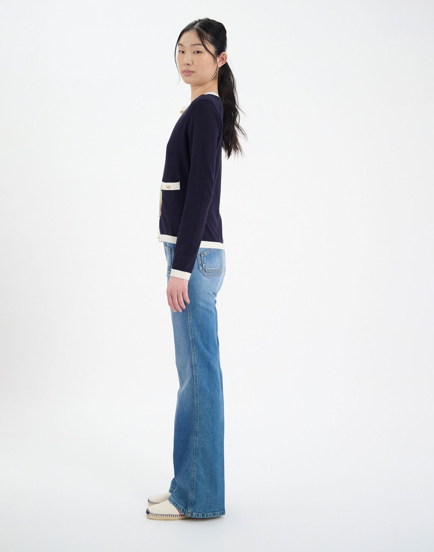 Cardigan Corentin in seta e cotone color navy