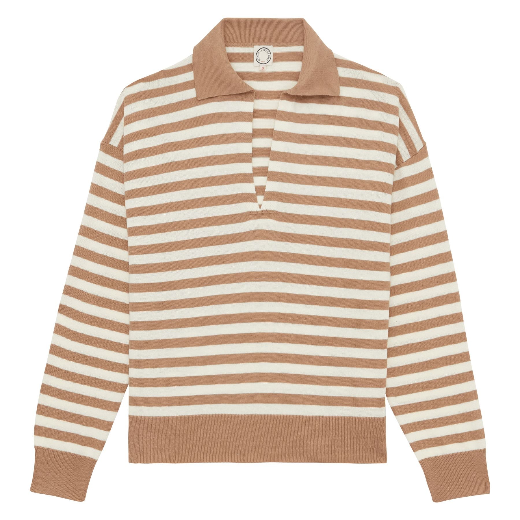 Teo Pullover aus beigefarbener Baumwolle mit Streifen