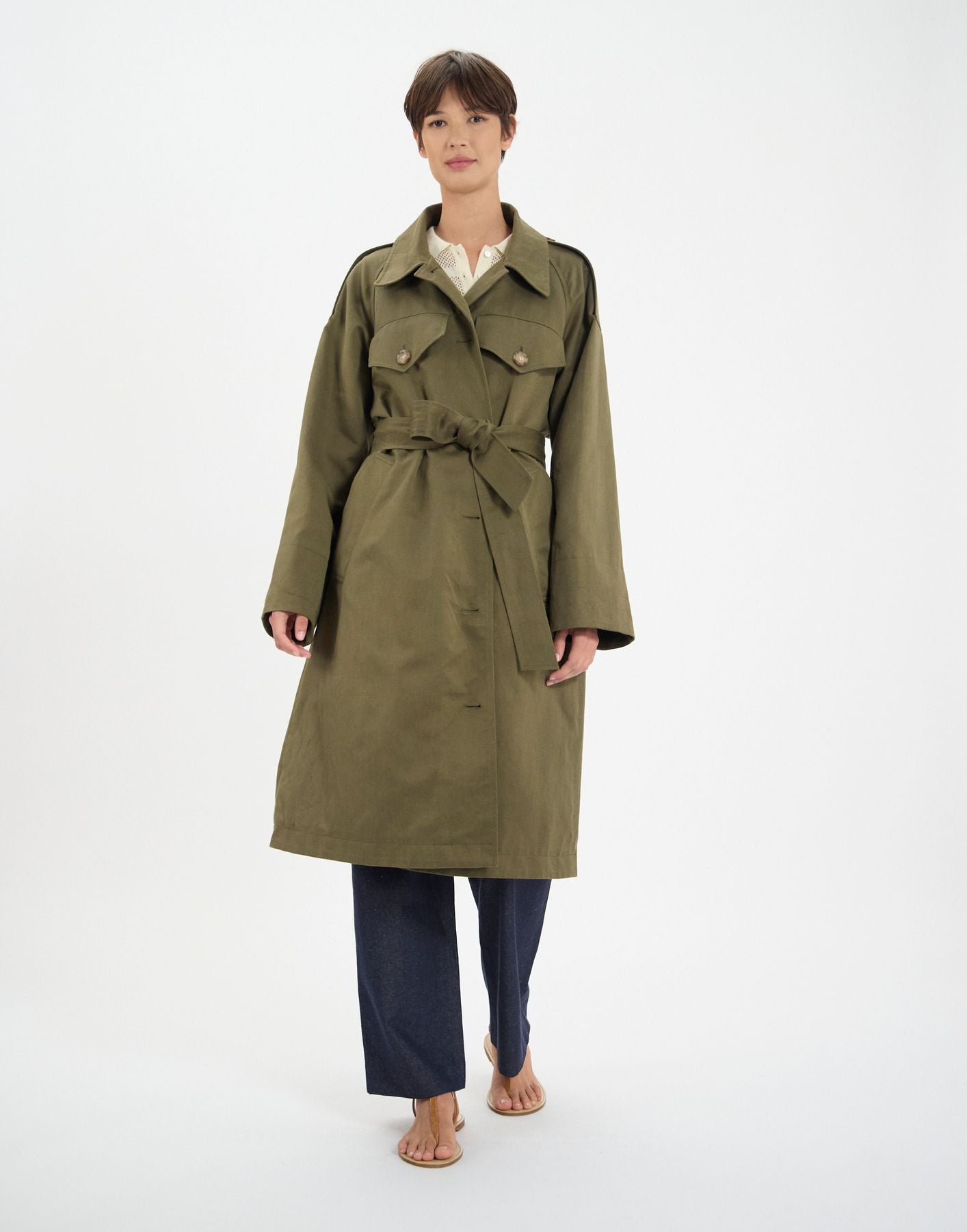 Trench Vera en coton et lin kaki