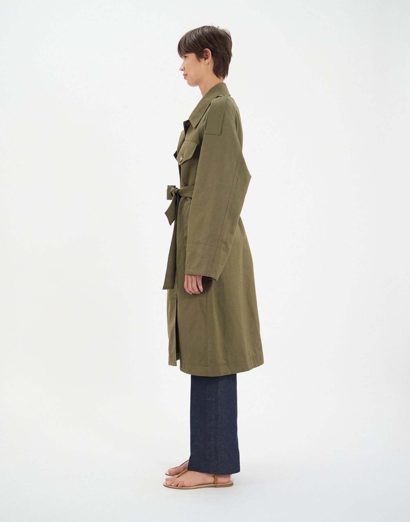 Trench Vera en coton et lin kaki
