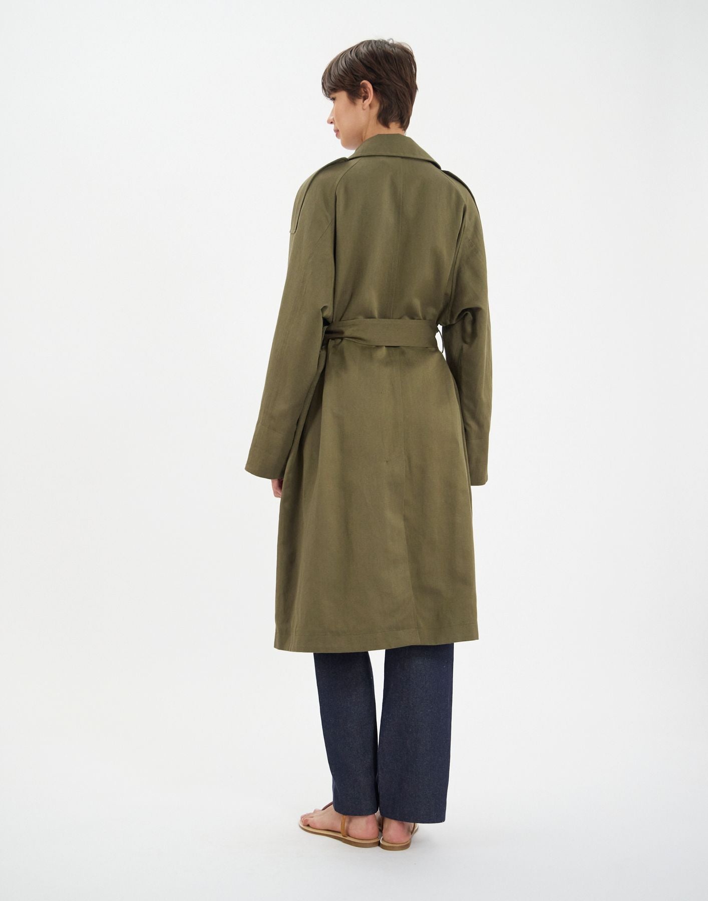 Trench Vera en coton et lin kaki