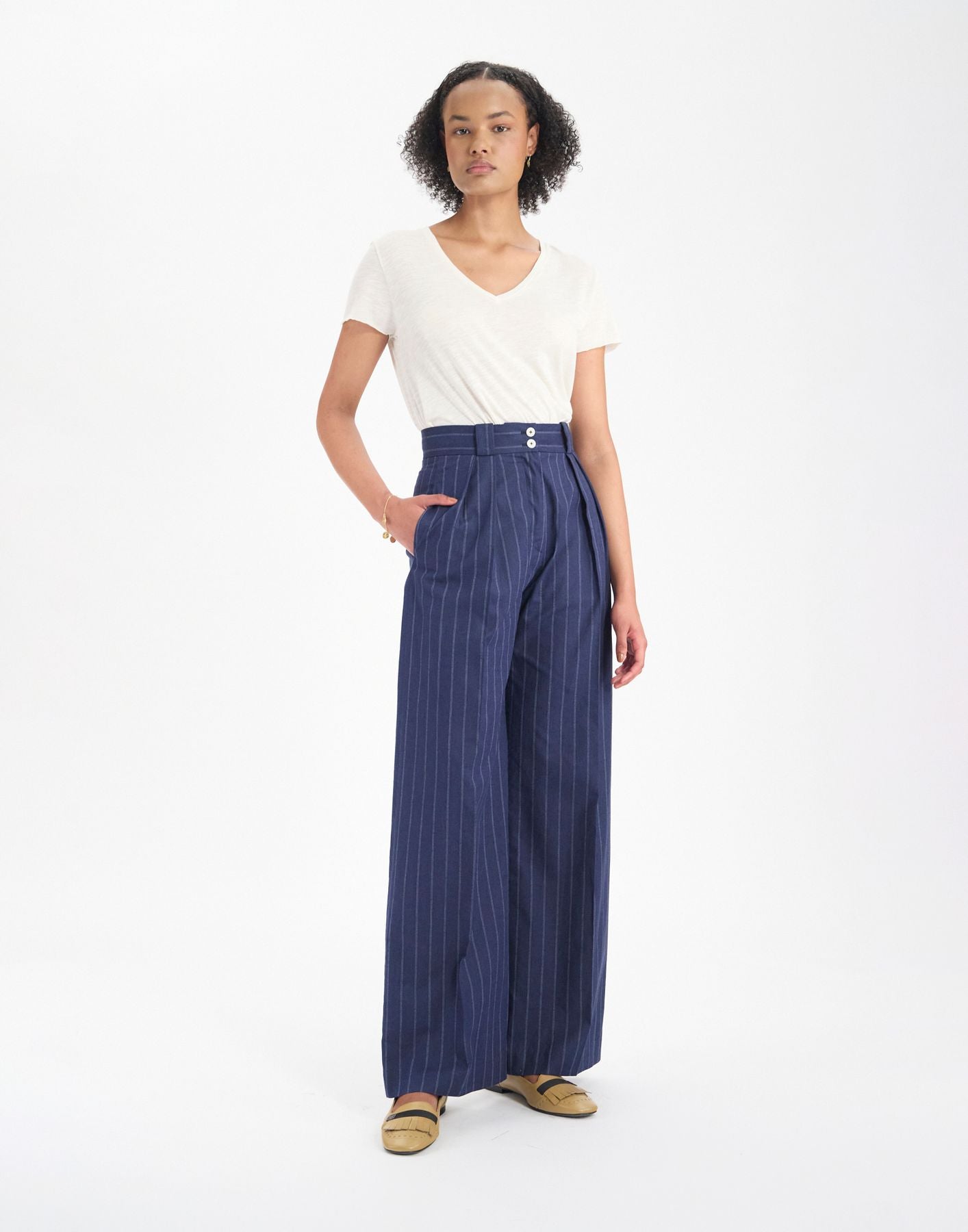 Pantalón Marlène en mezcla de lino azul marino