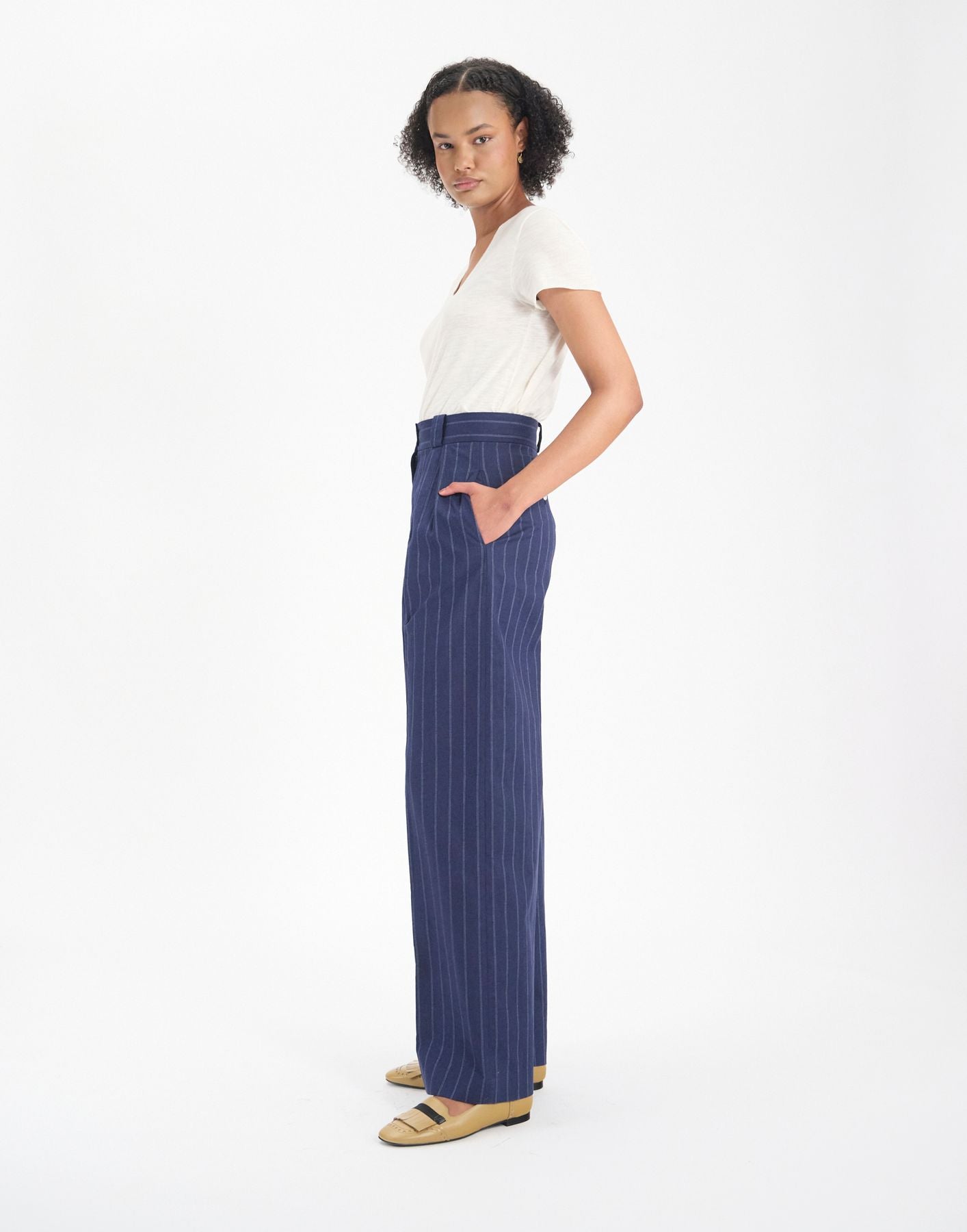 Pantalón Marlène en mezcla de lino azul marino