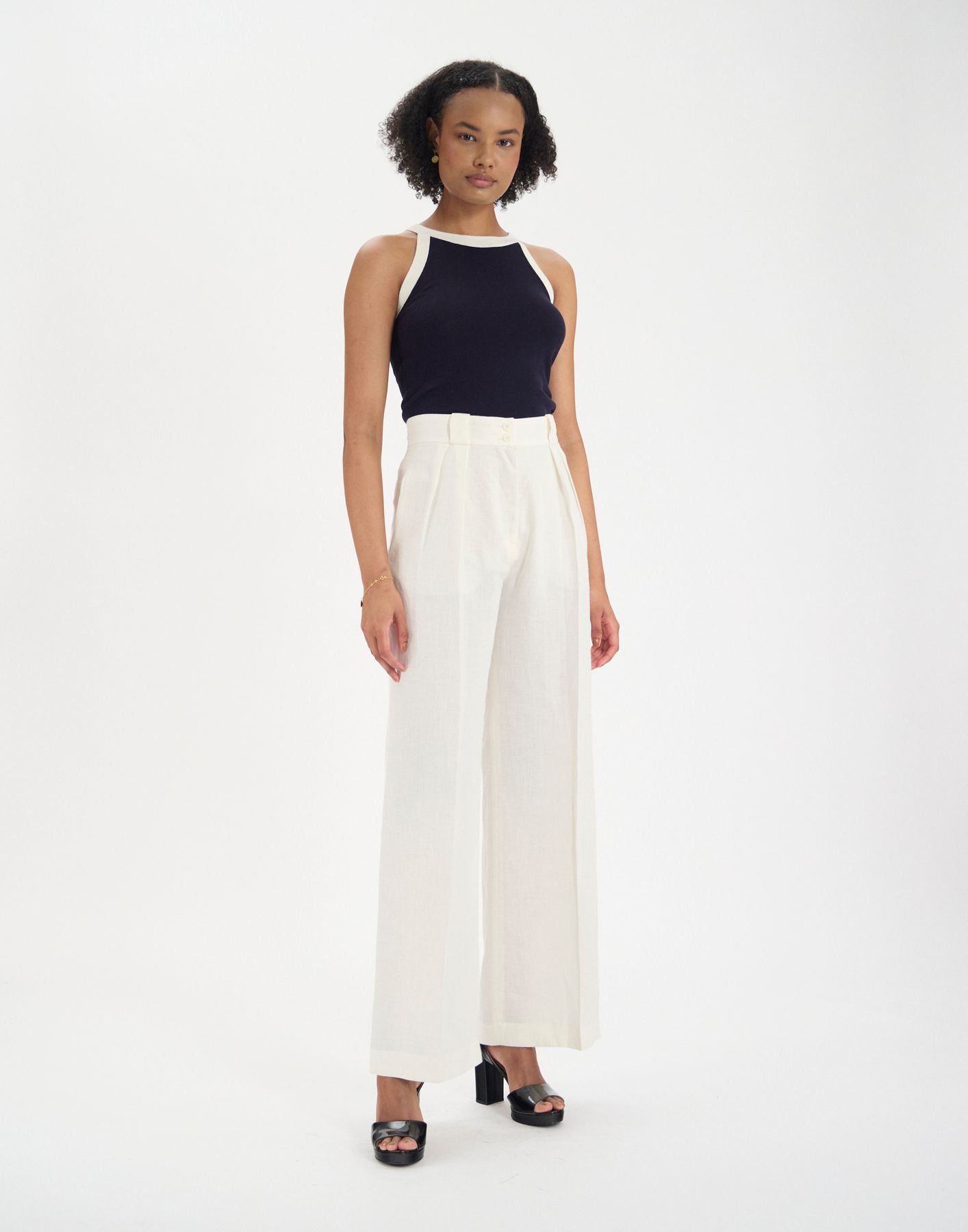 Pantalón Marlène de lino blanco