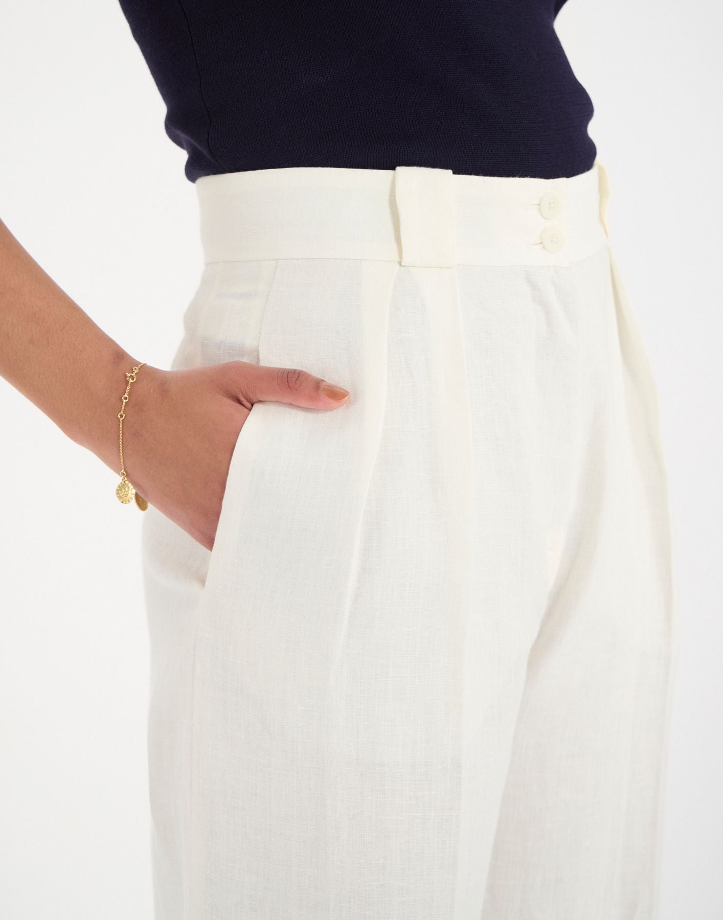 Pantalón Marlène de lino blanco
