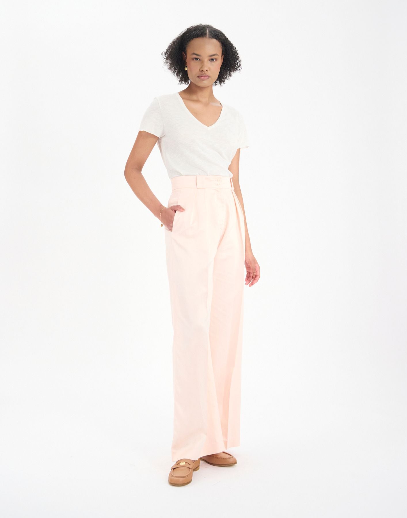 Pantalón Marlène en mezcla de lino rosa pálido