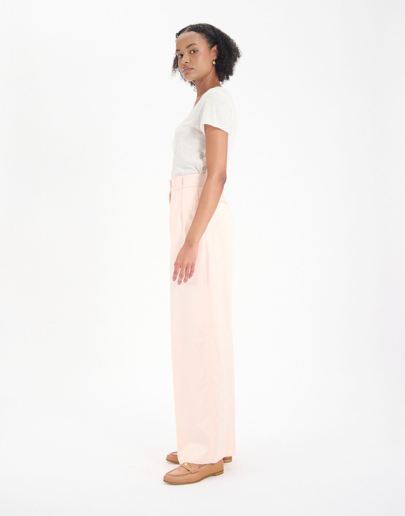 Pantalón Marlène en mezcla de lino rosa pálido