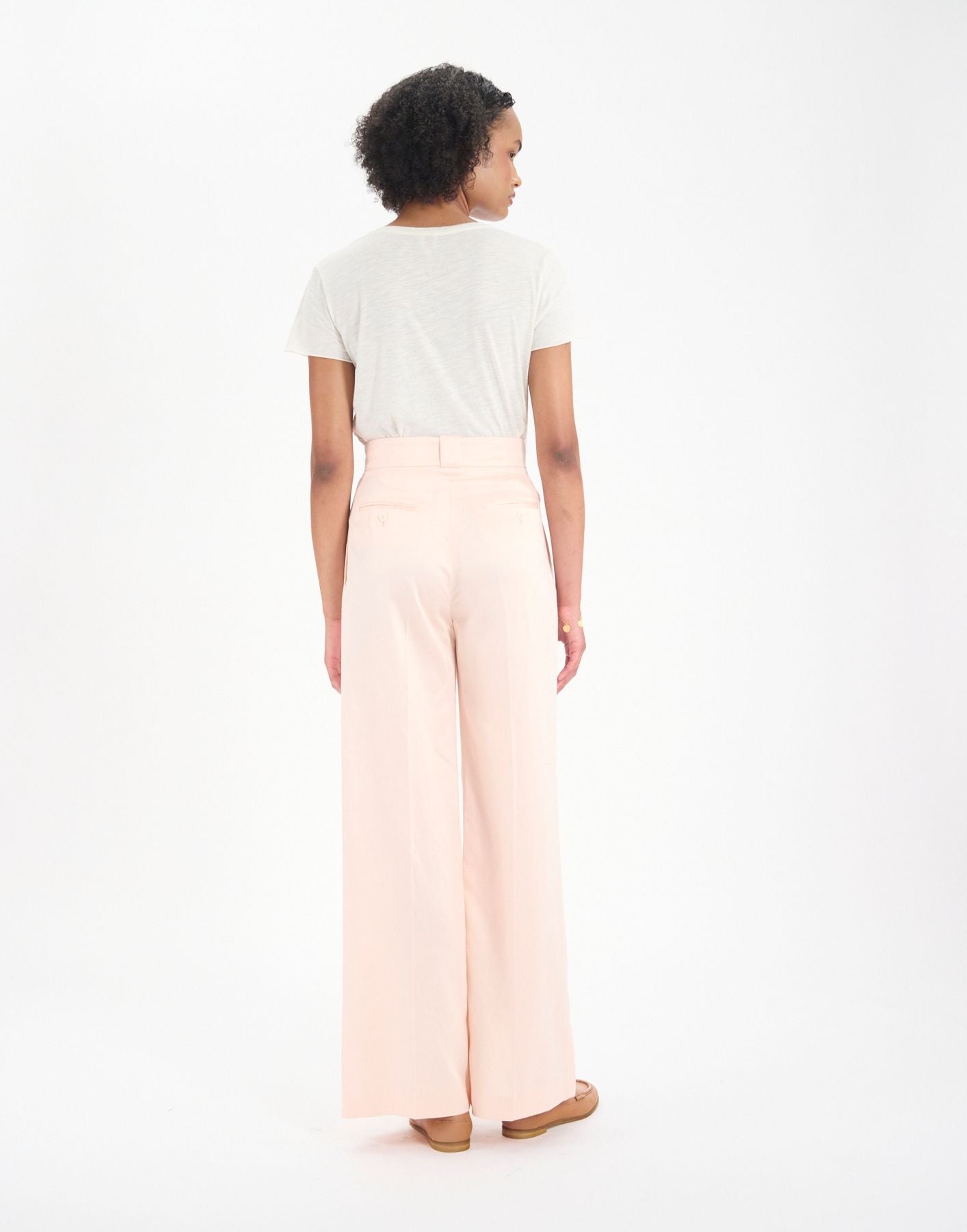 Pantalón Marlène en mezcla de lino rosa pálido