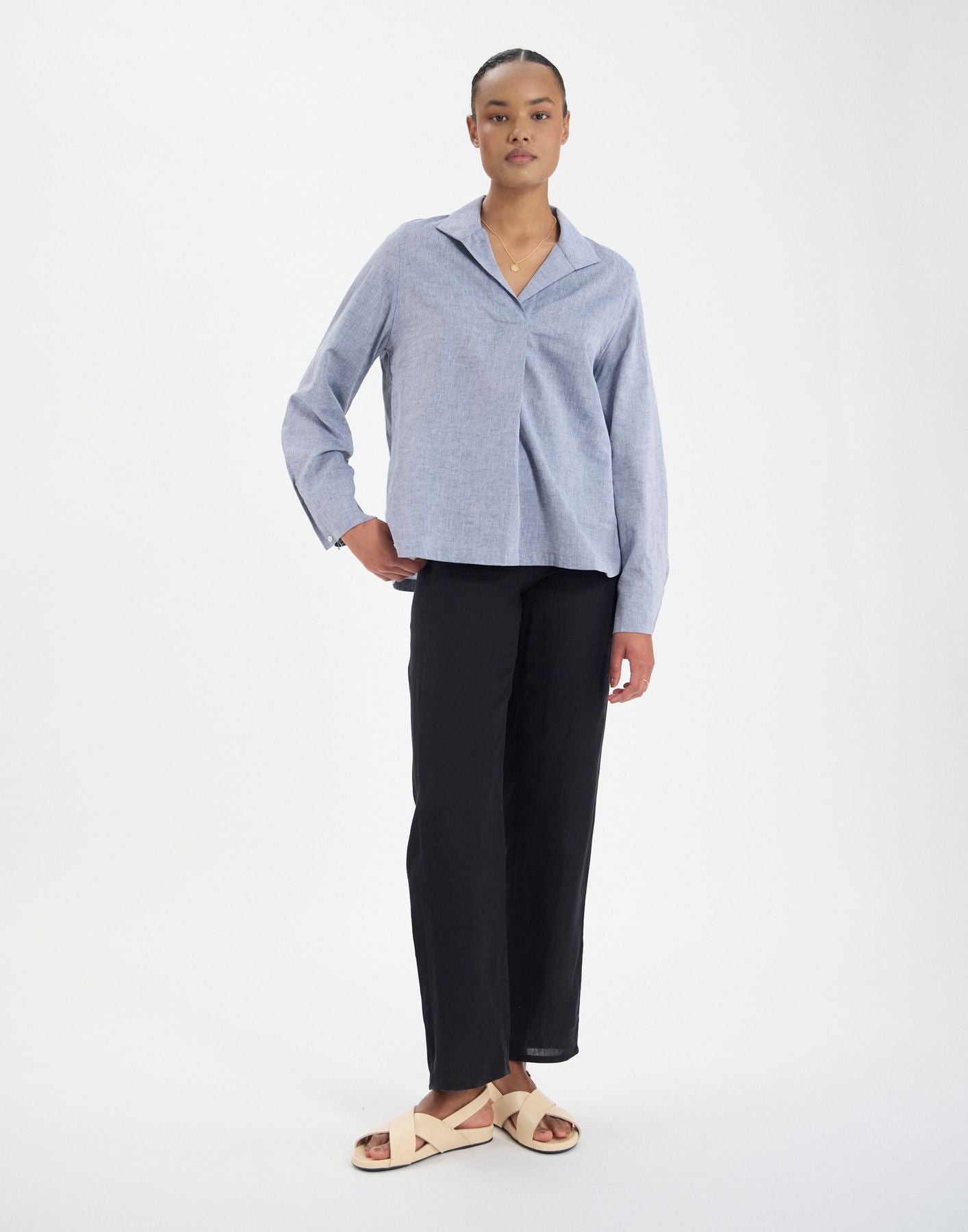 Top Noa in misto lino blu denim