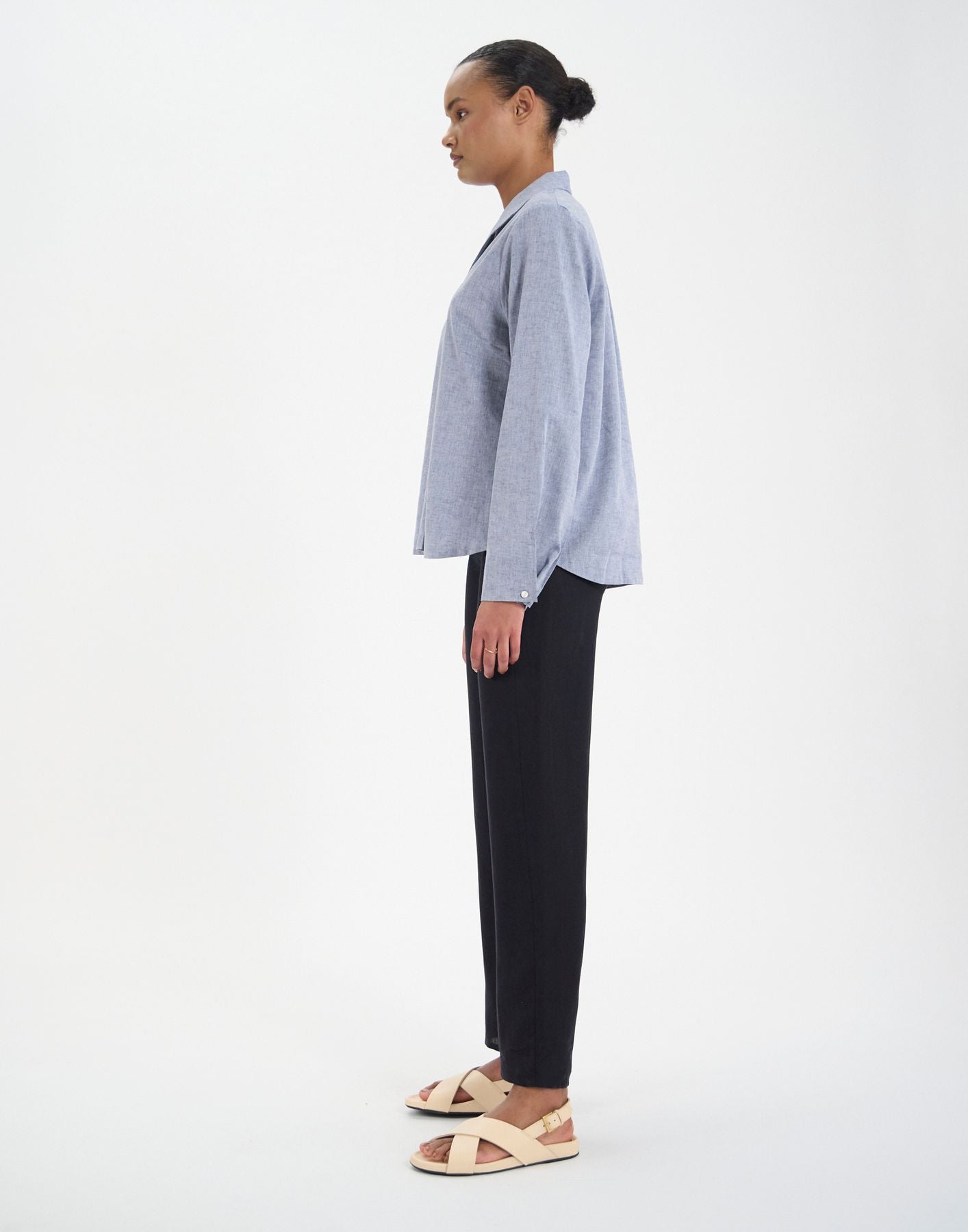 Top Noa in misto lino blu denim