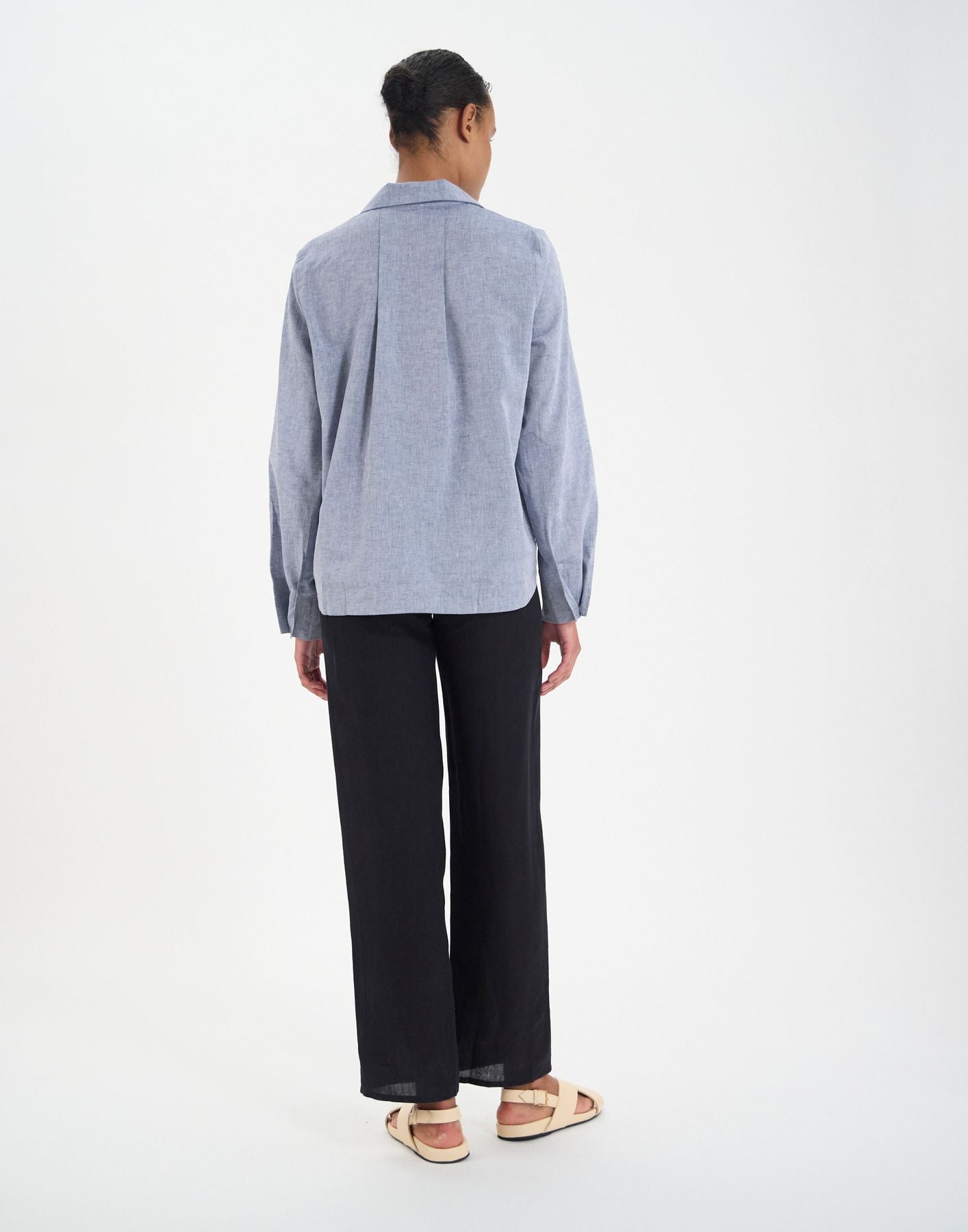 Top Noa in misto lino blu denim