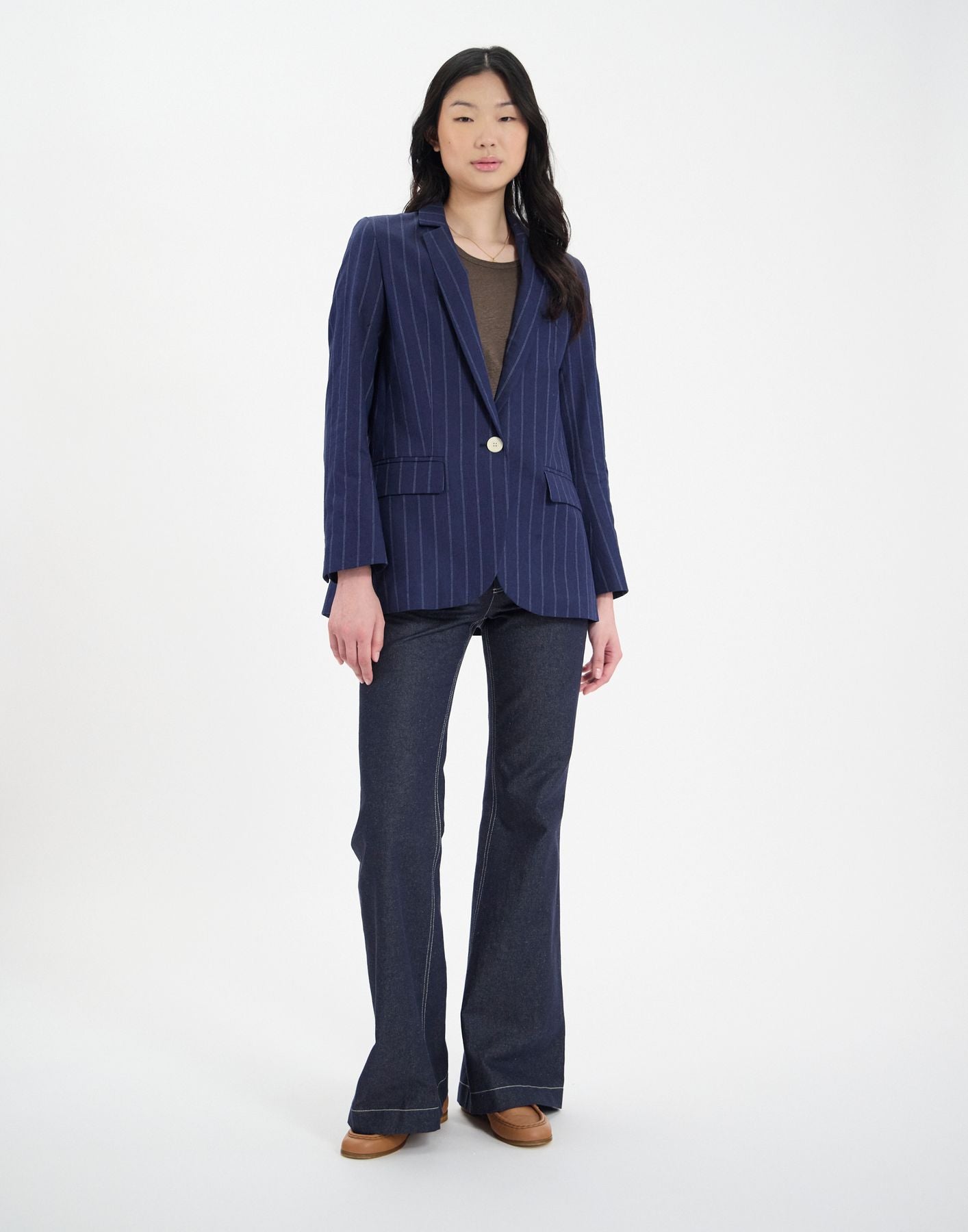 Giacca Bruna in misto lino blu