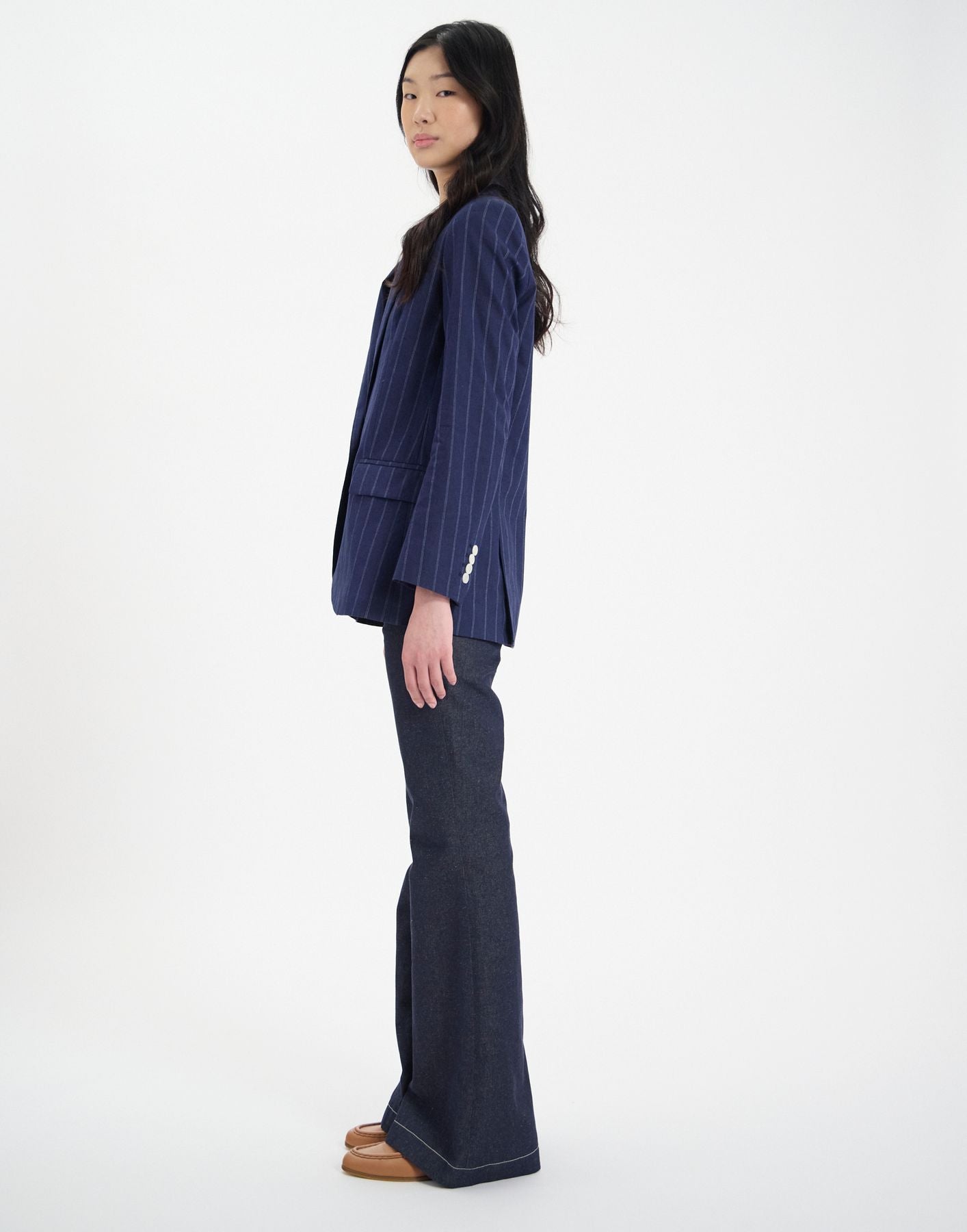 Giacca Bruna in misto lino blu