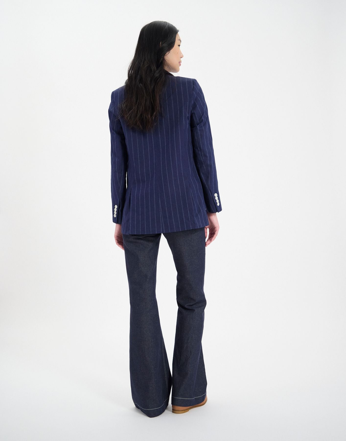 Giacca Bruna in misto lino blu