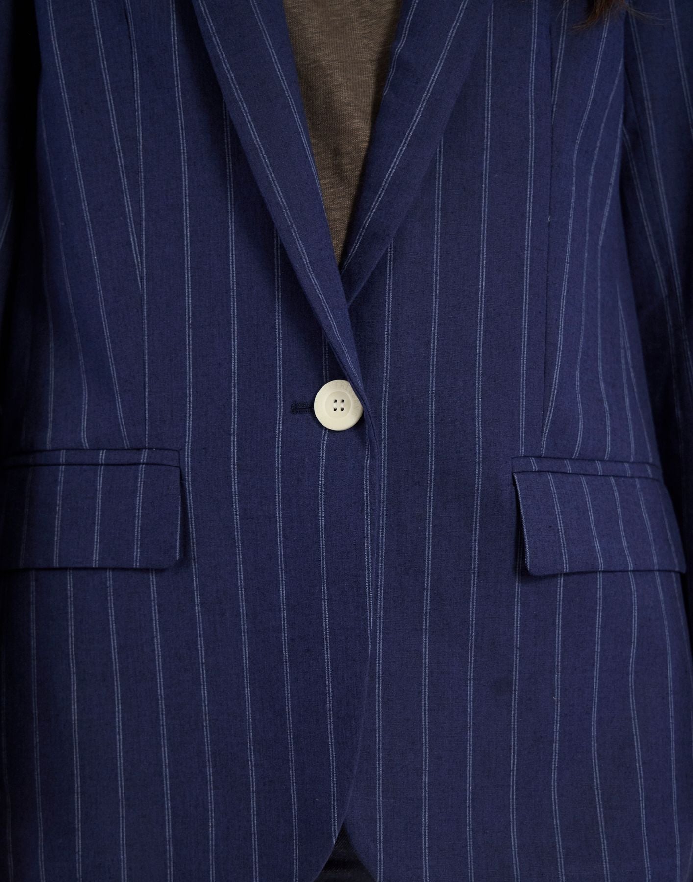 Giacca Bruna in misto lino blu