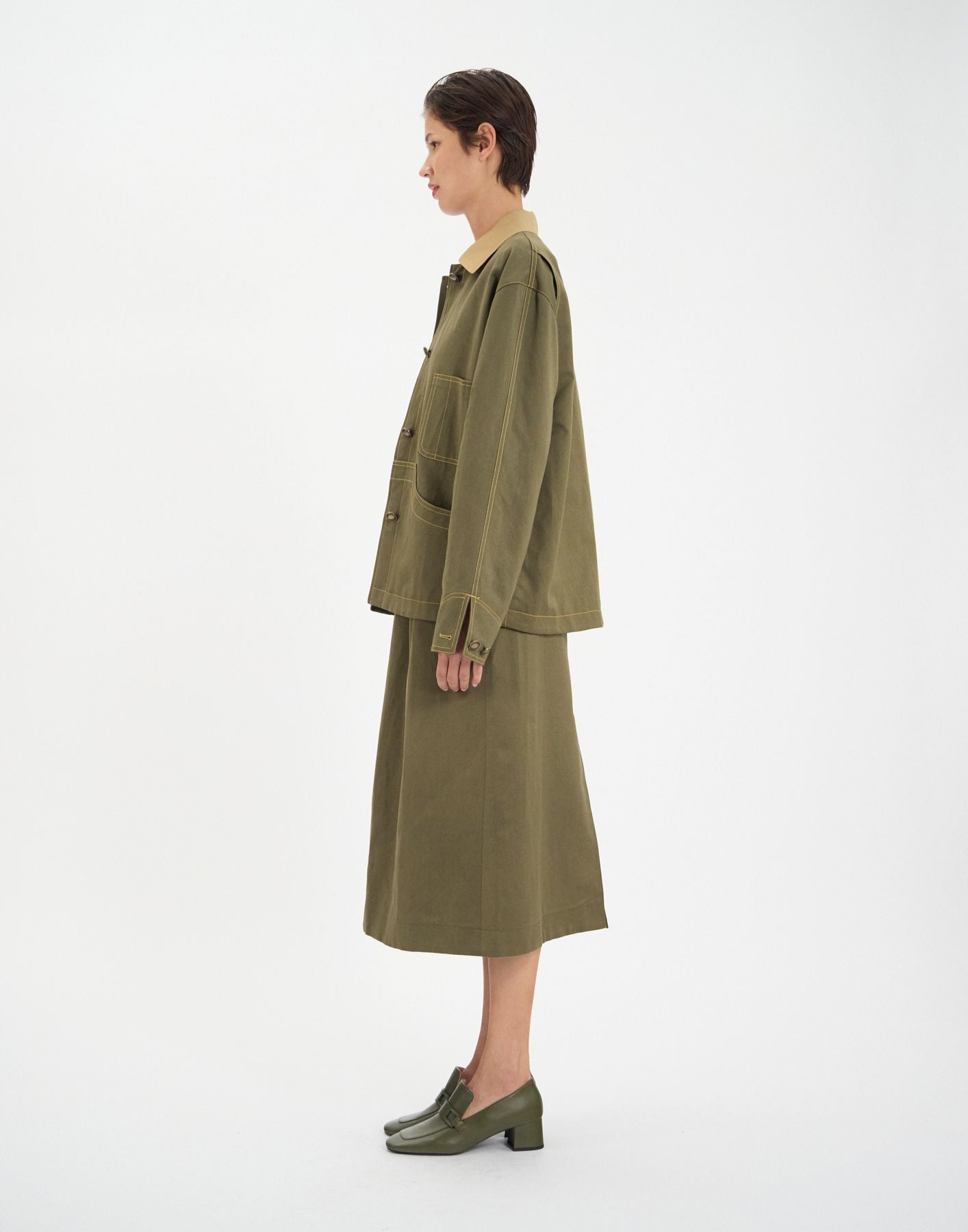 Veste de travail Melchior en lin et coton kaki