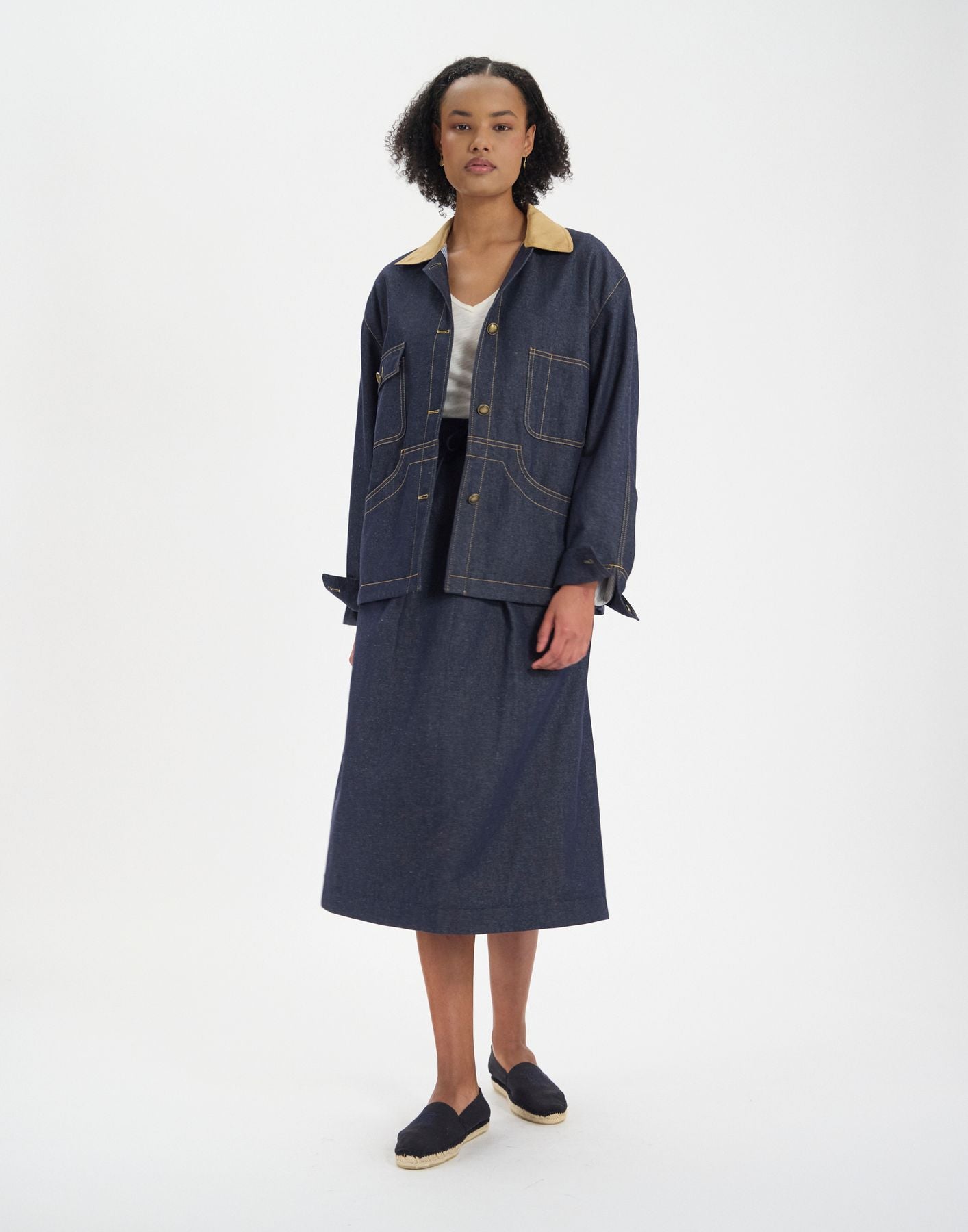Veste de travail Melchior en coton et lin mélangé marine