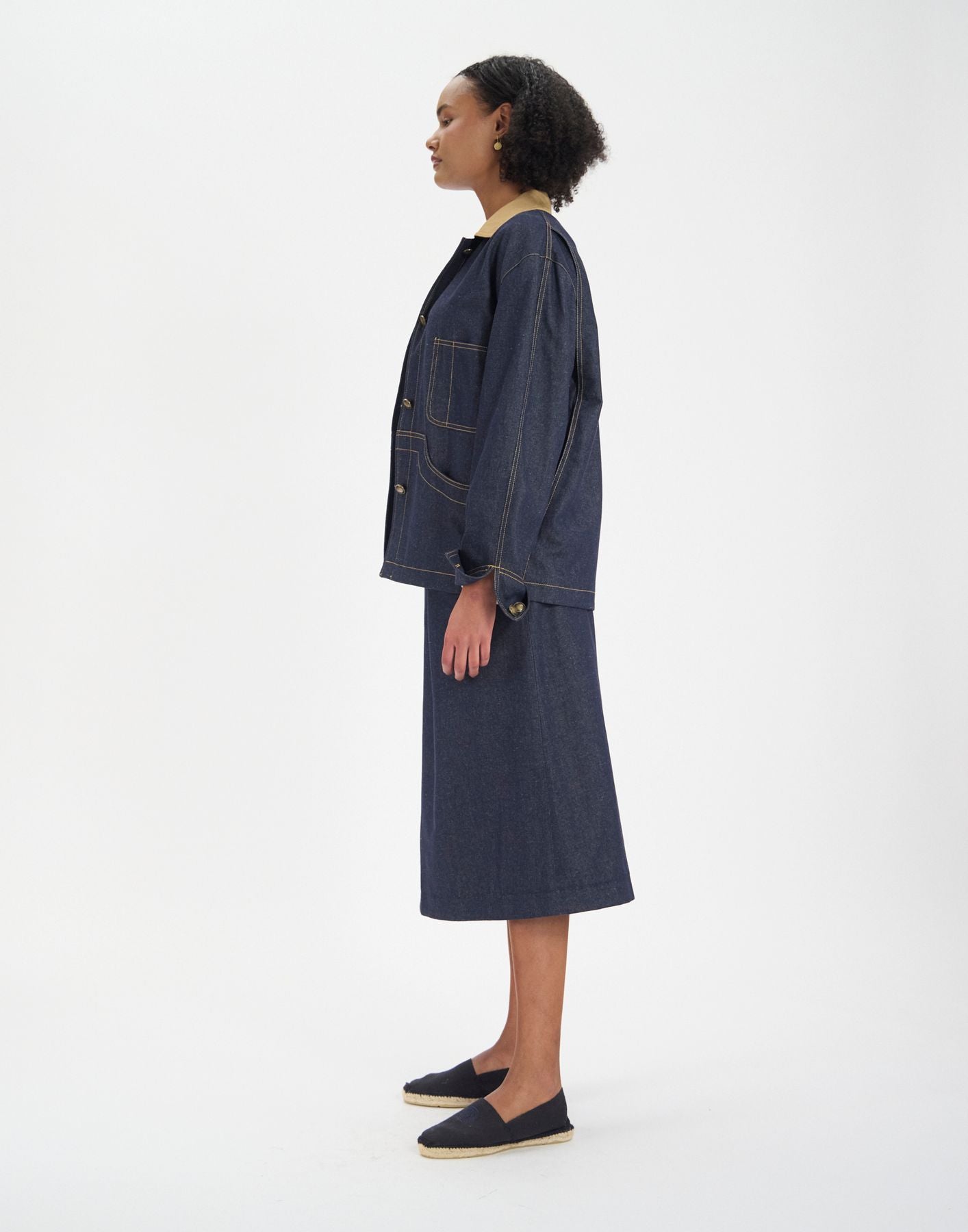 Veste de travail Melchior en coton et lin mélangé marine