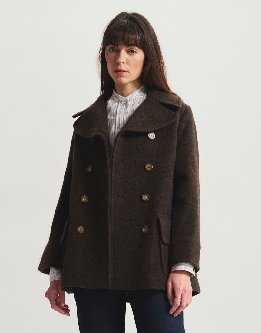 Séraphine brown wool herringbone pea coat