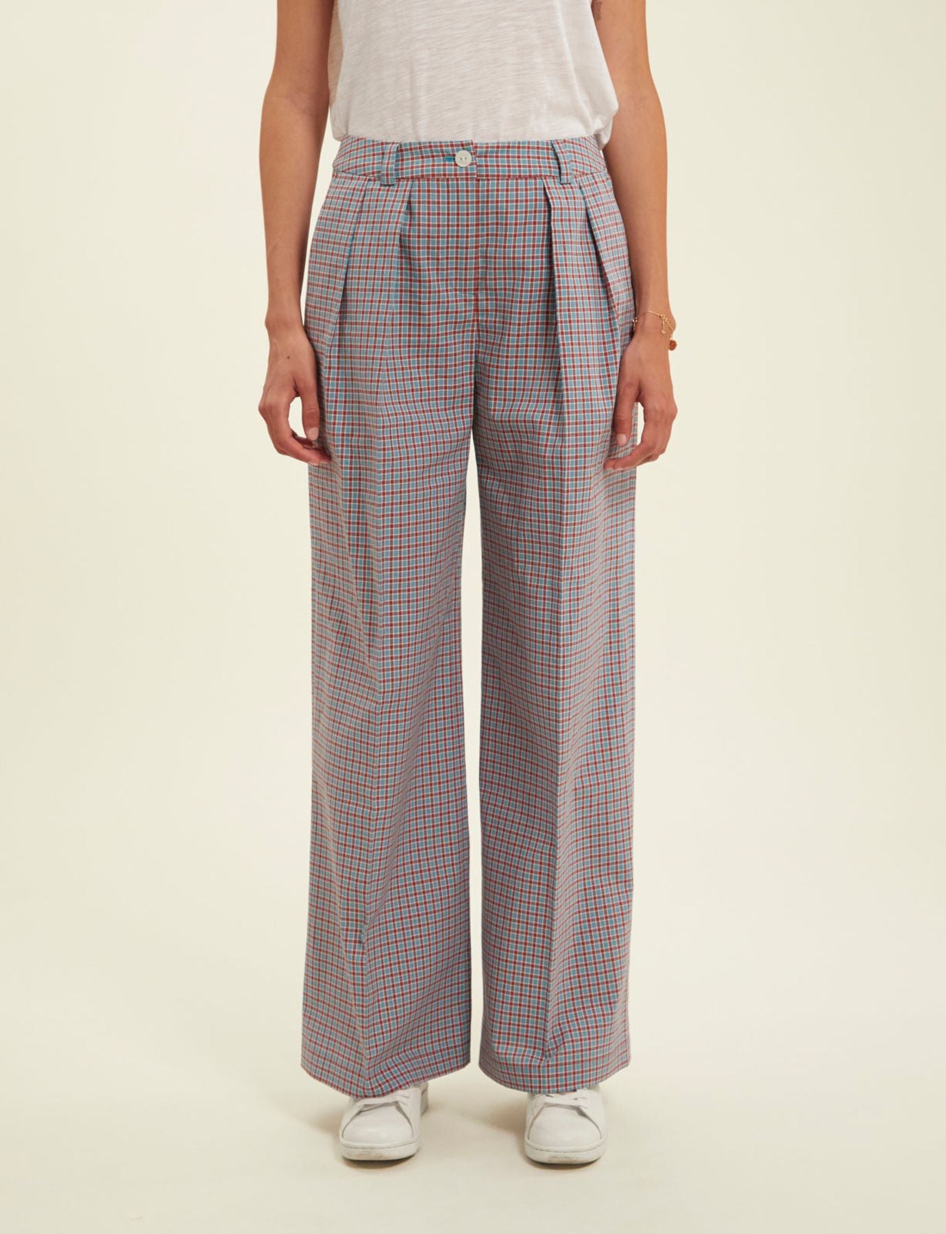Luciano turquoise checked trousers