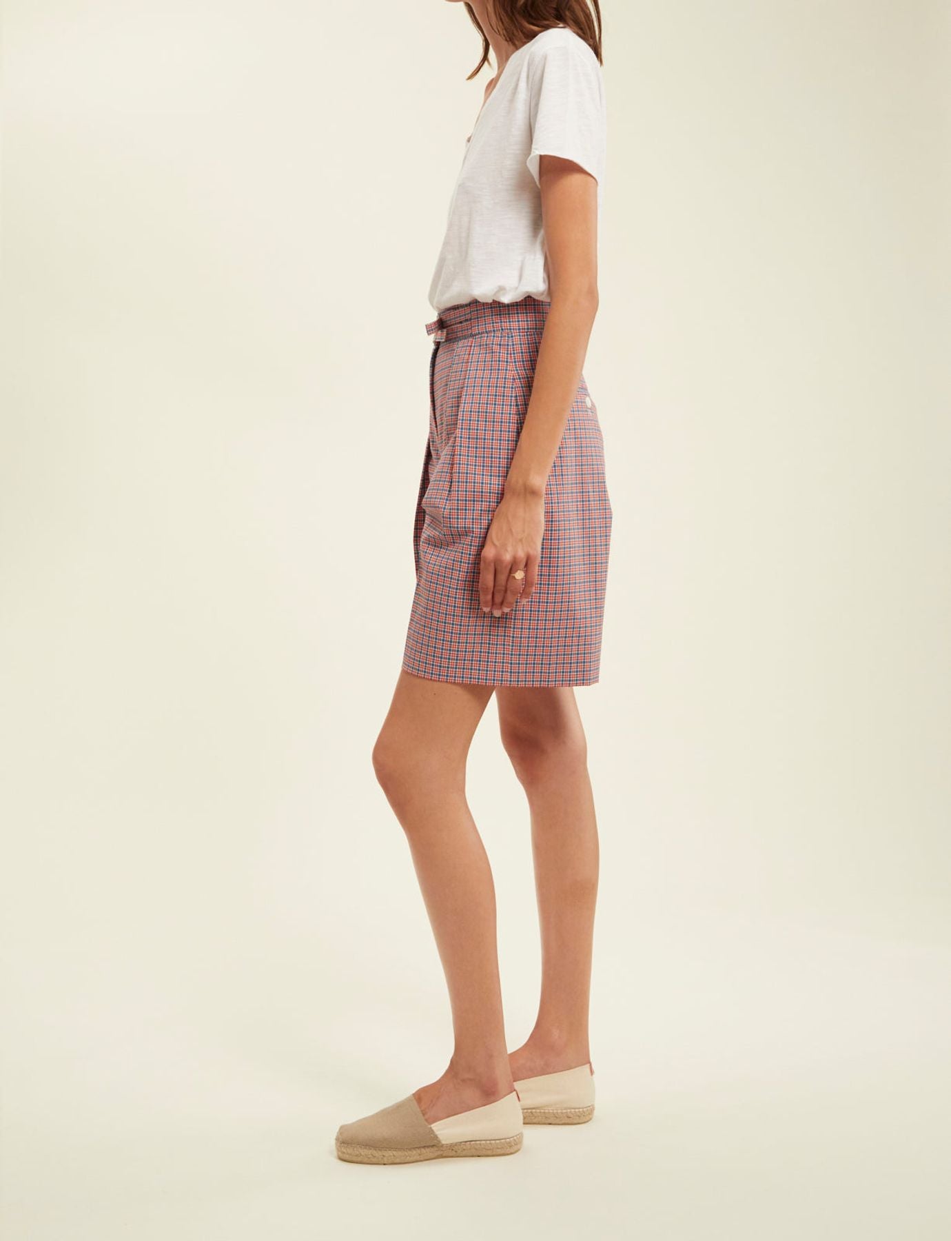 Plum red checked shorts