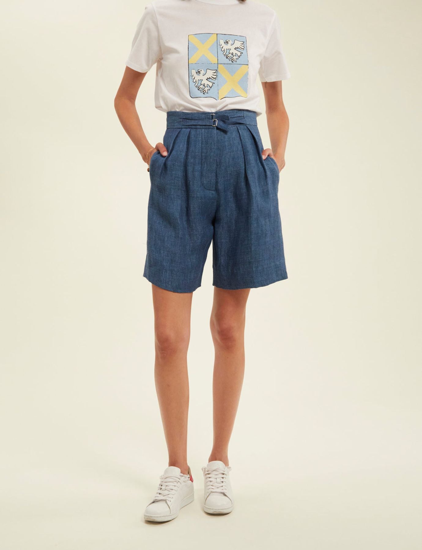 Prune blue denim shorts