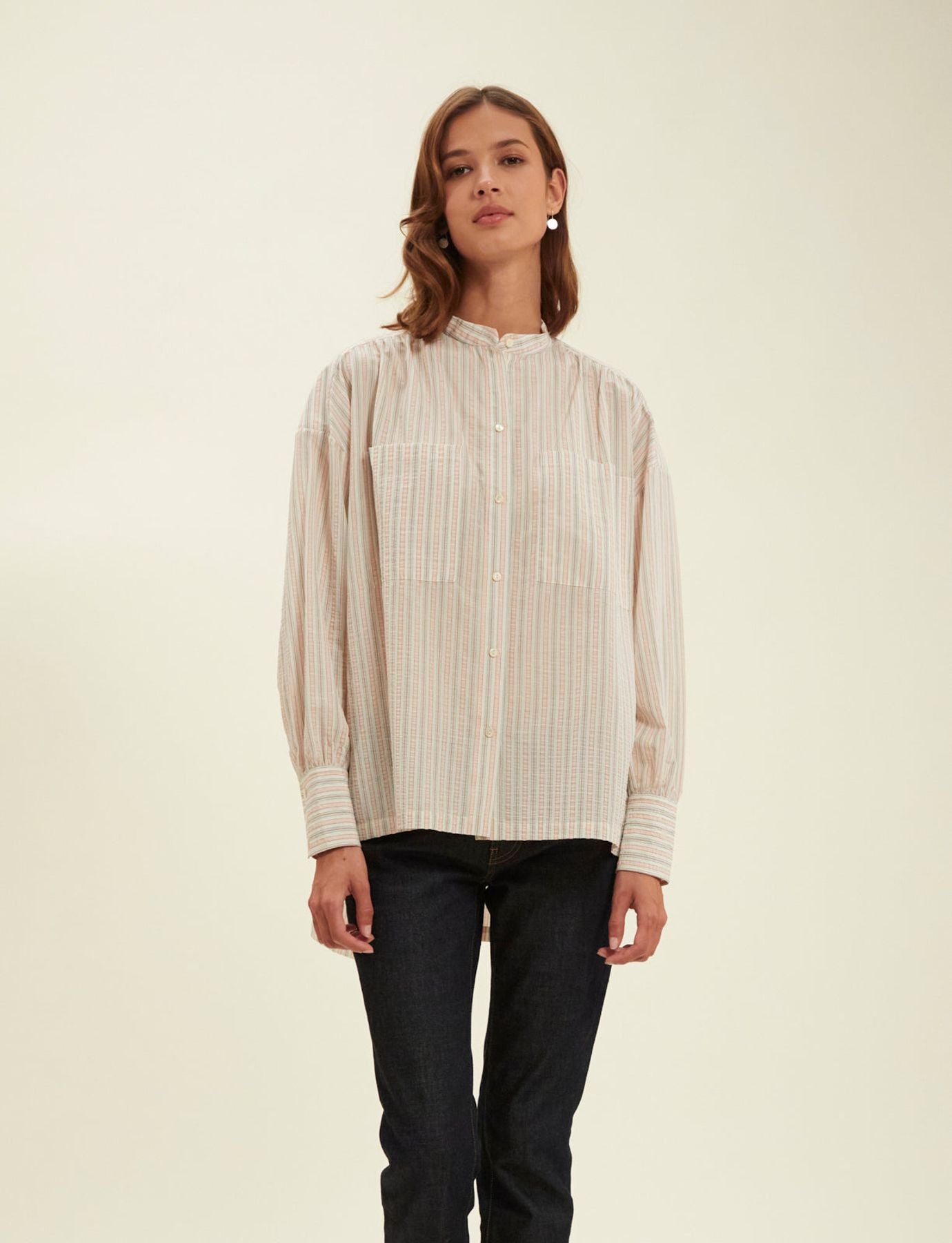 Camicia Adamo a righe ecrù