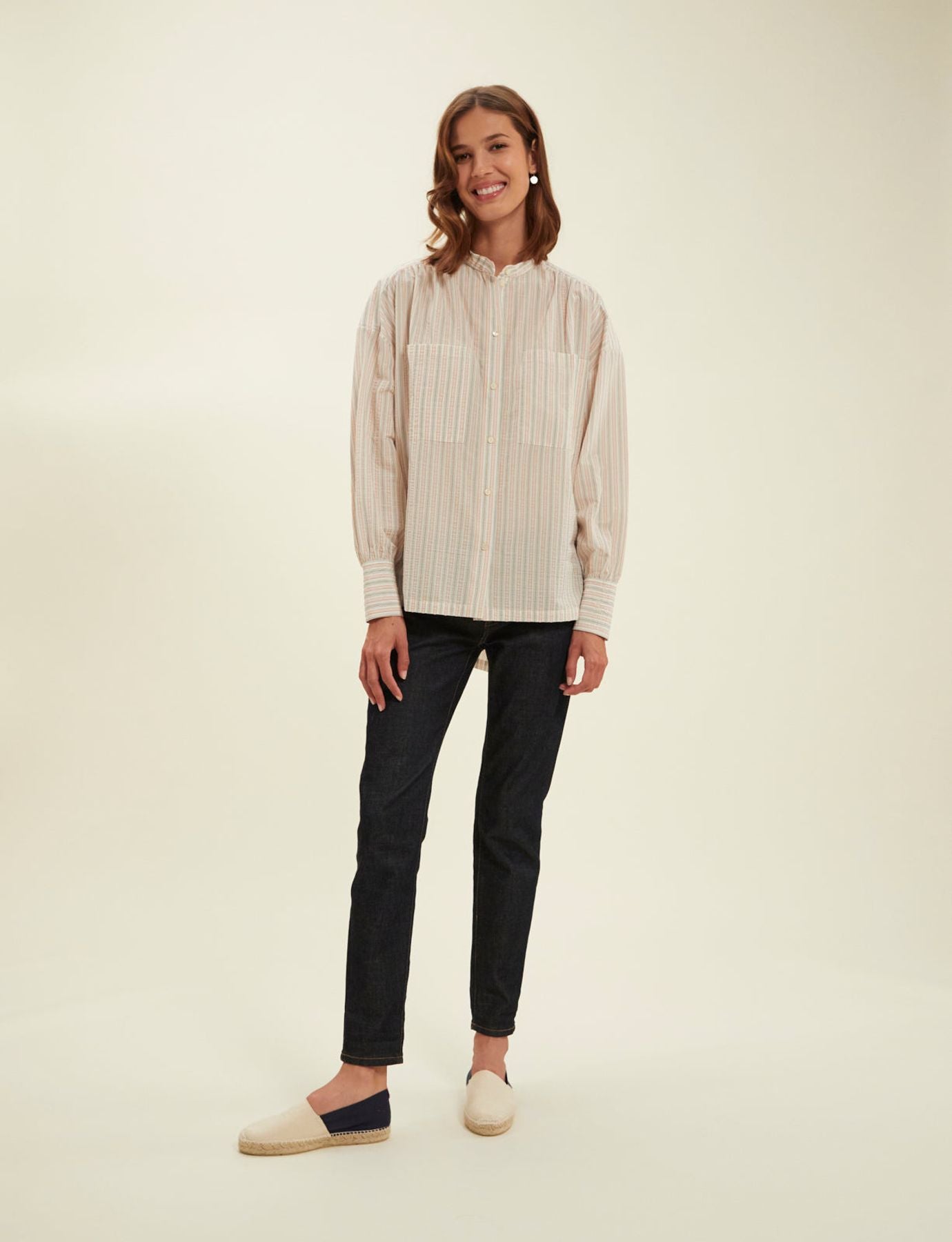 Camicia Adamo a righe ecrù