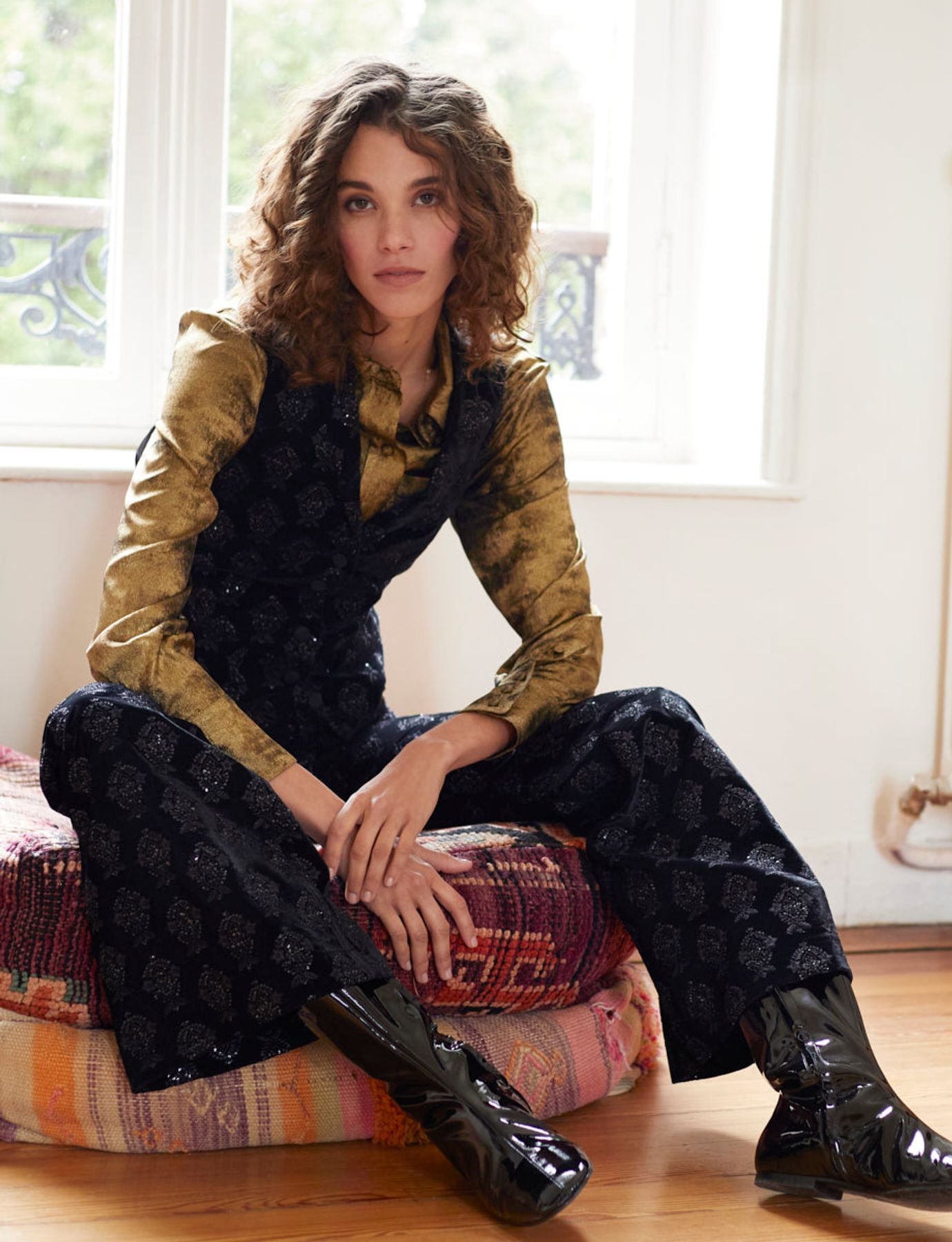 Charlotte black velvet embroidered trousers